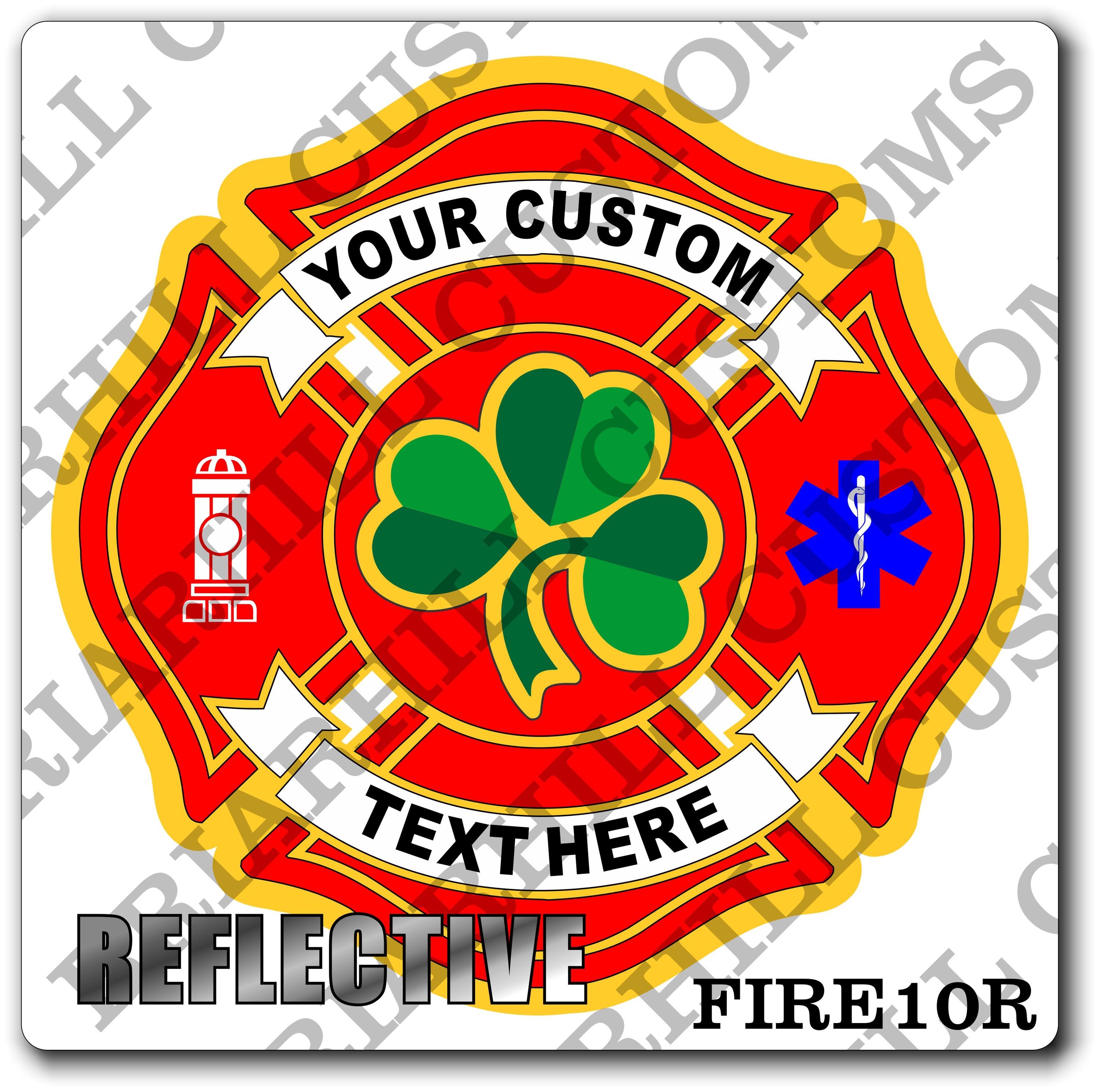 Custom Reflective Fire Department Green Three Leaf Clover Maltese Decal, Sticker (FireDecal10R)