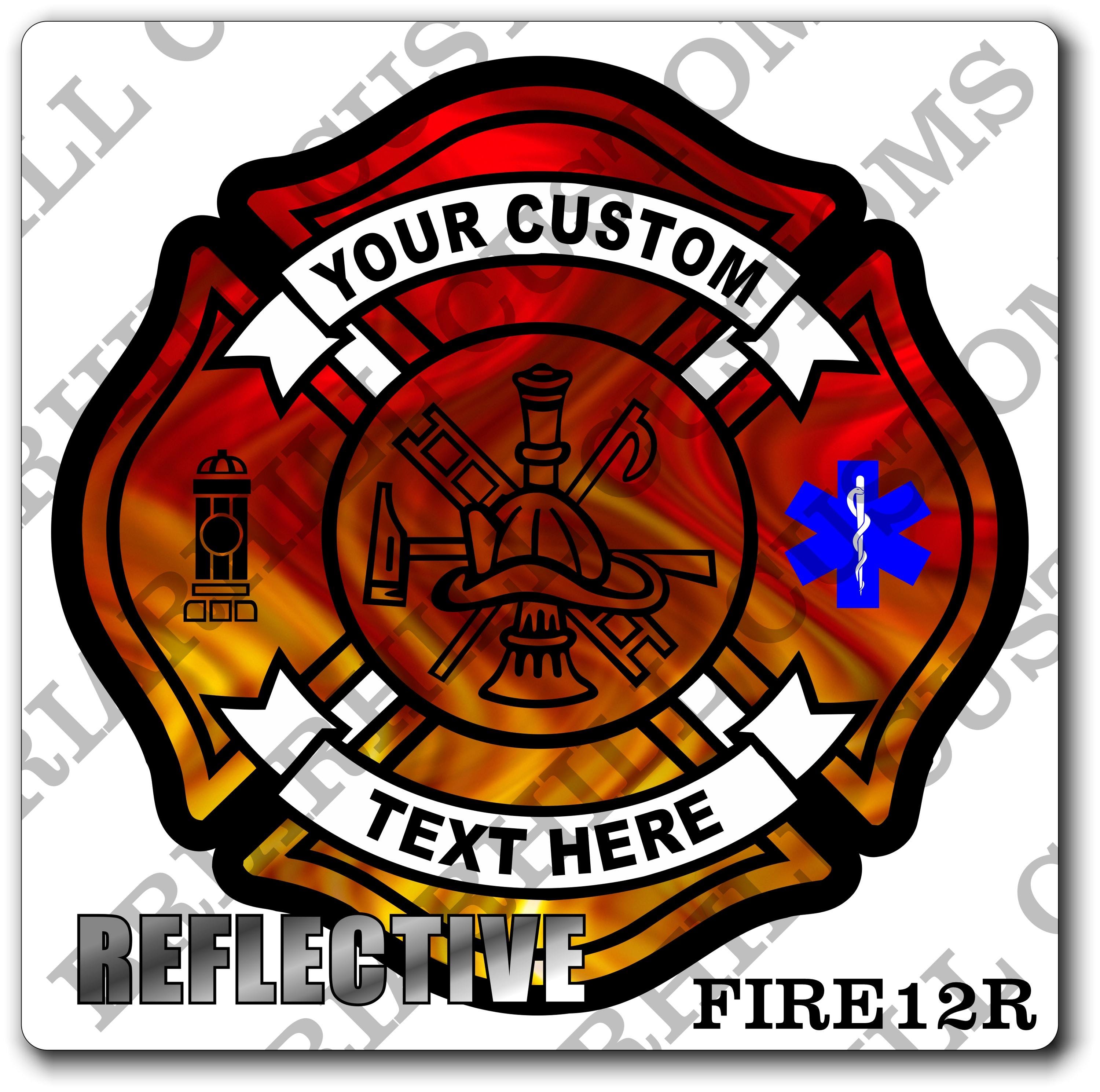 Custom Reflective Fire Department Flames Scramble Maltese Decal, Sticker (FireDecal12R)