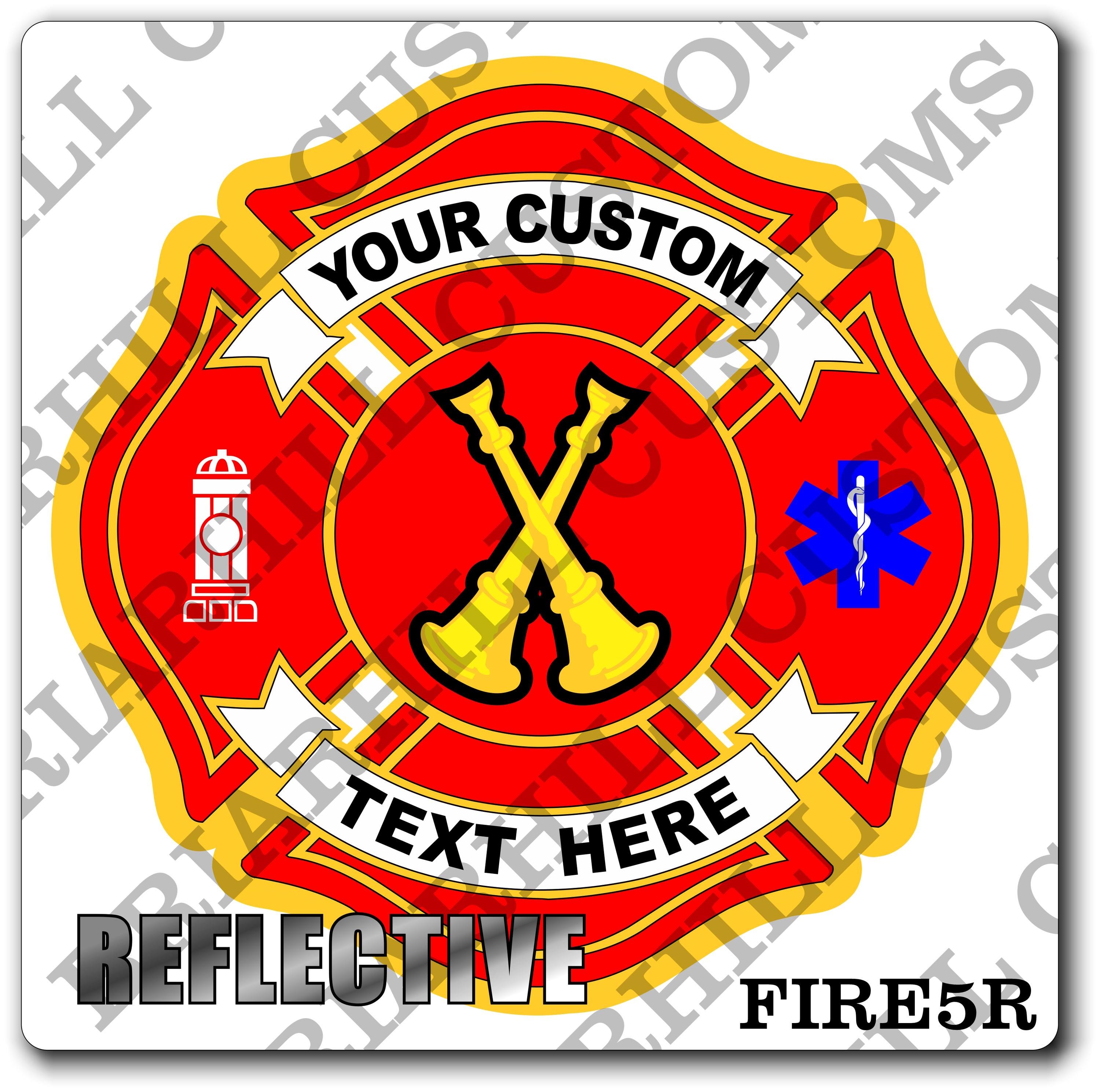 Custom Reflective Fire Department 2 Bugle / Trumpet Maltese Decal, Sticker (FireDecal5R)