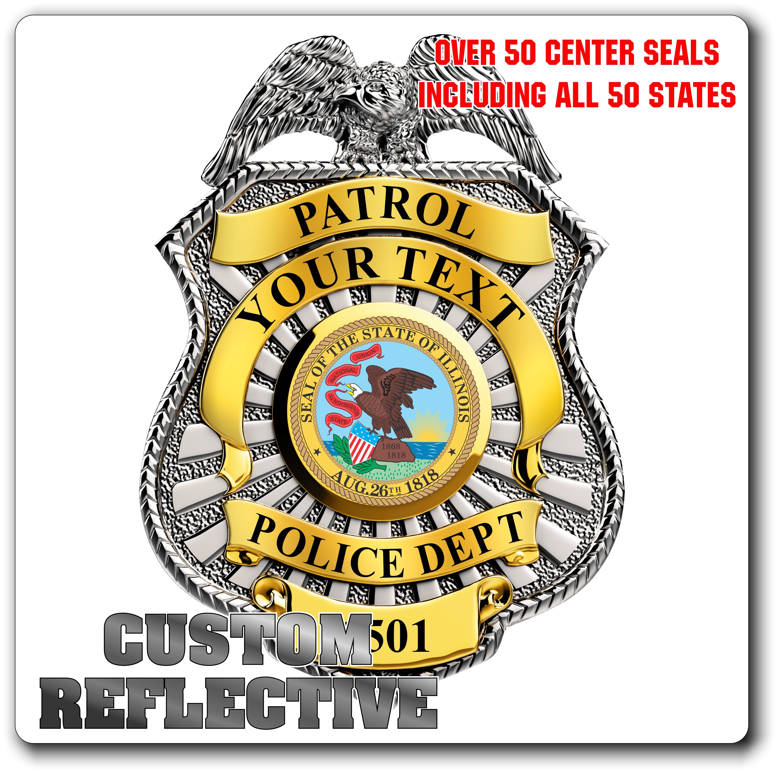 Custom Reflective Police/ Law Enforcement Badge Decal / Sticker (PoliceDecal16R)
