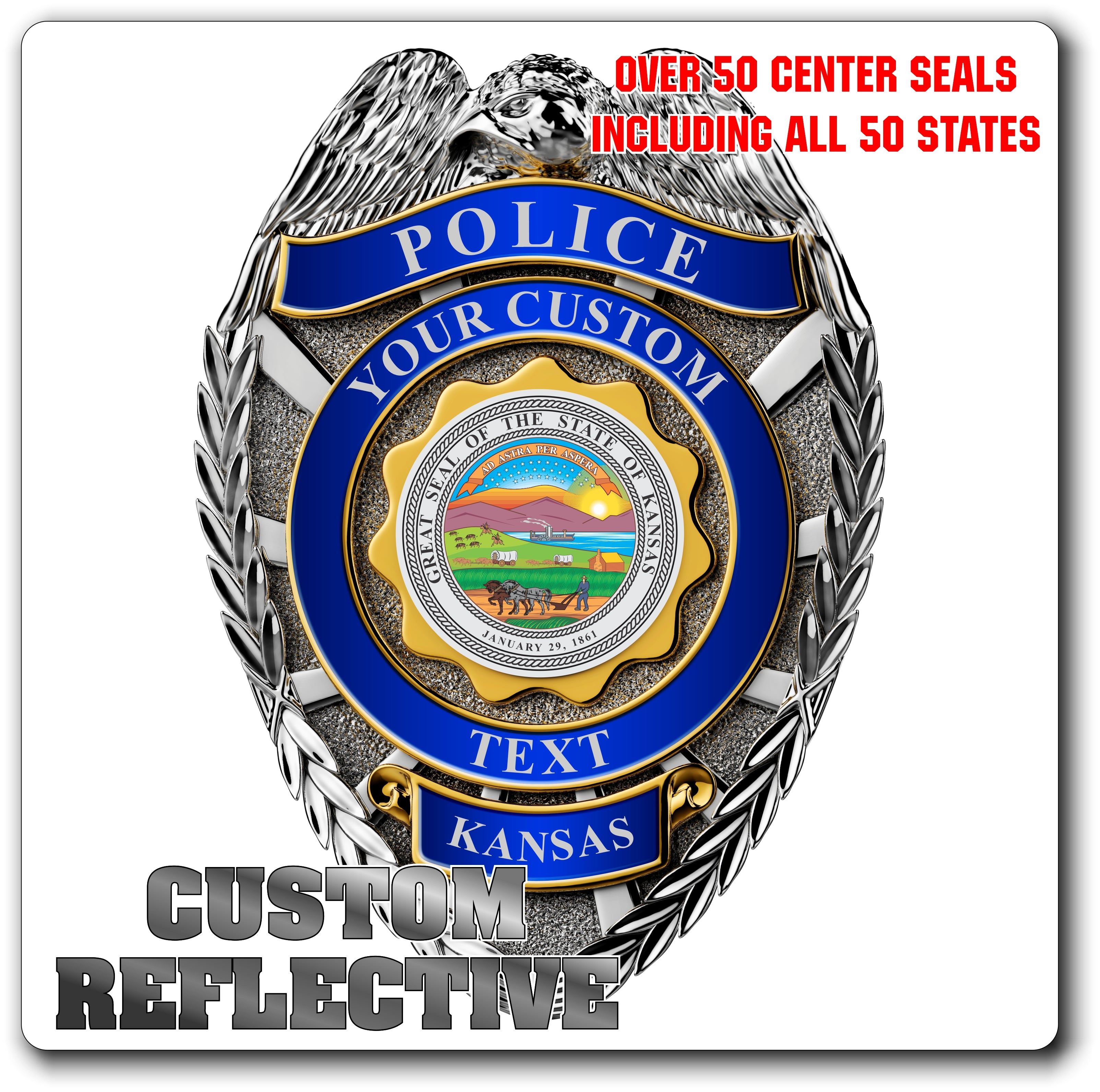 Custom Reflective Police / Law Enforcement Badge Decal / Sticker (PoliceDecal17R)