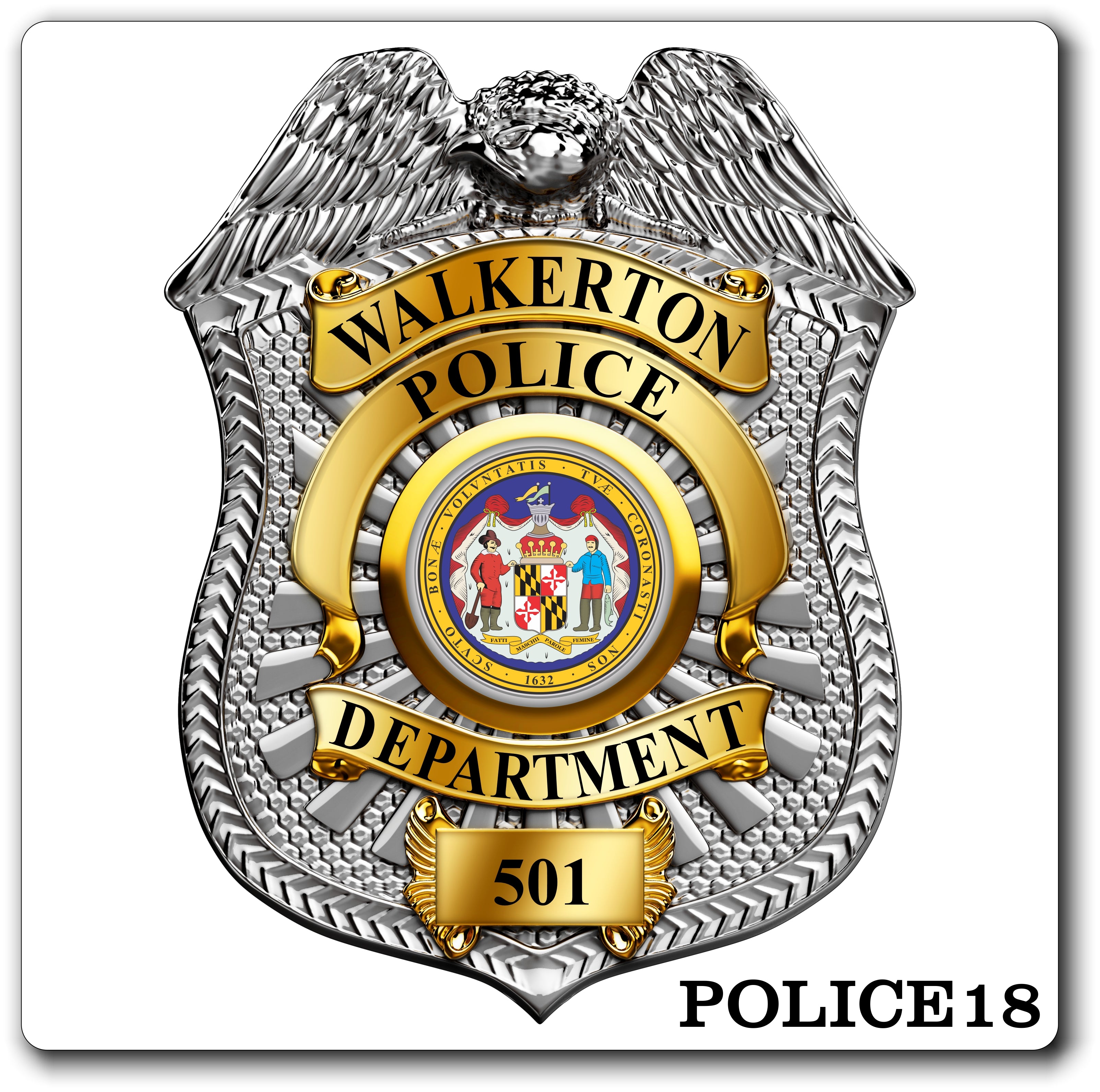 Custom Reflective Police / Law Enforcement Badge Decal / Sticker (PoliceDecal18R)