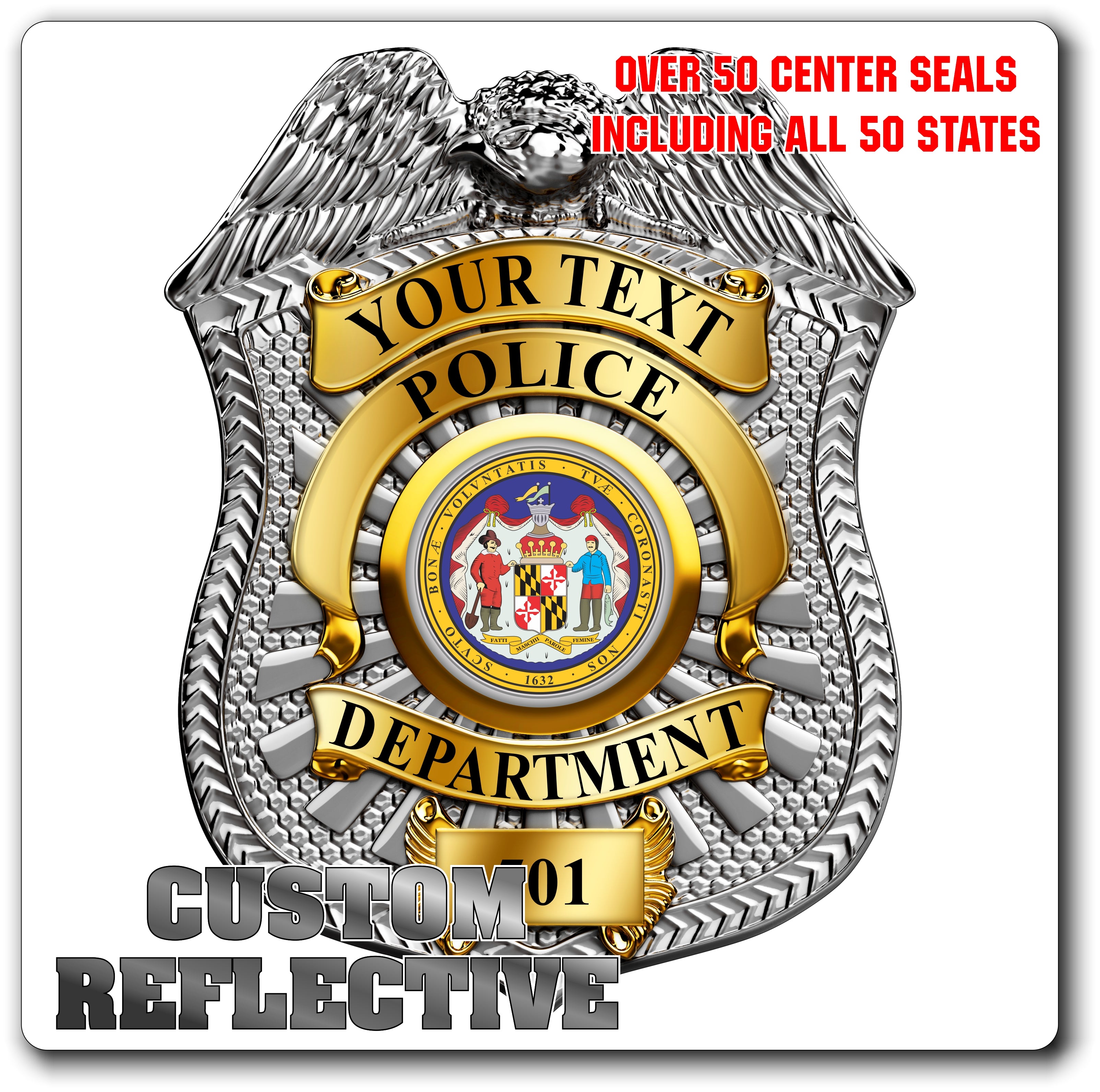 Custom Reflective Police / Law Enforcement Badge Decal / Sticker (PoliceDecal18R)