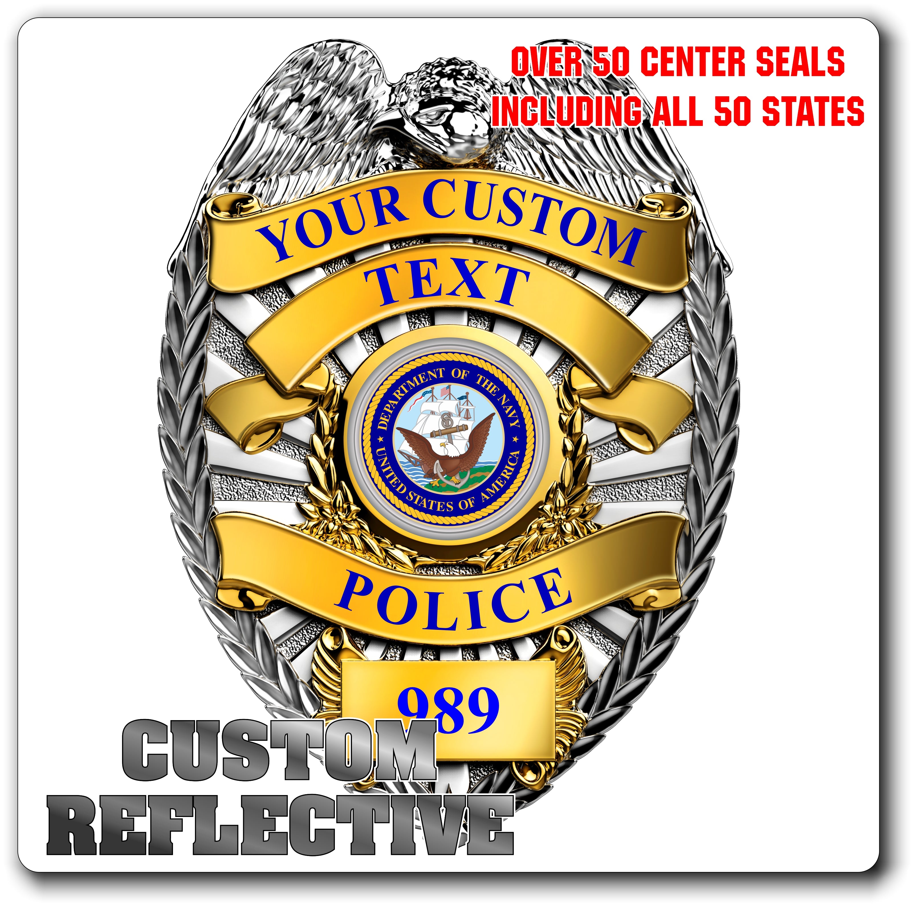 Custom Reflective Police/ Law Enforcement Badge Decal / Sticker (PoliceDecal20R)