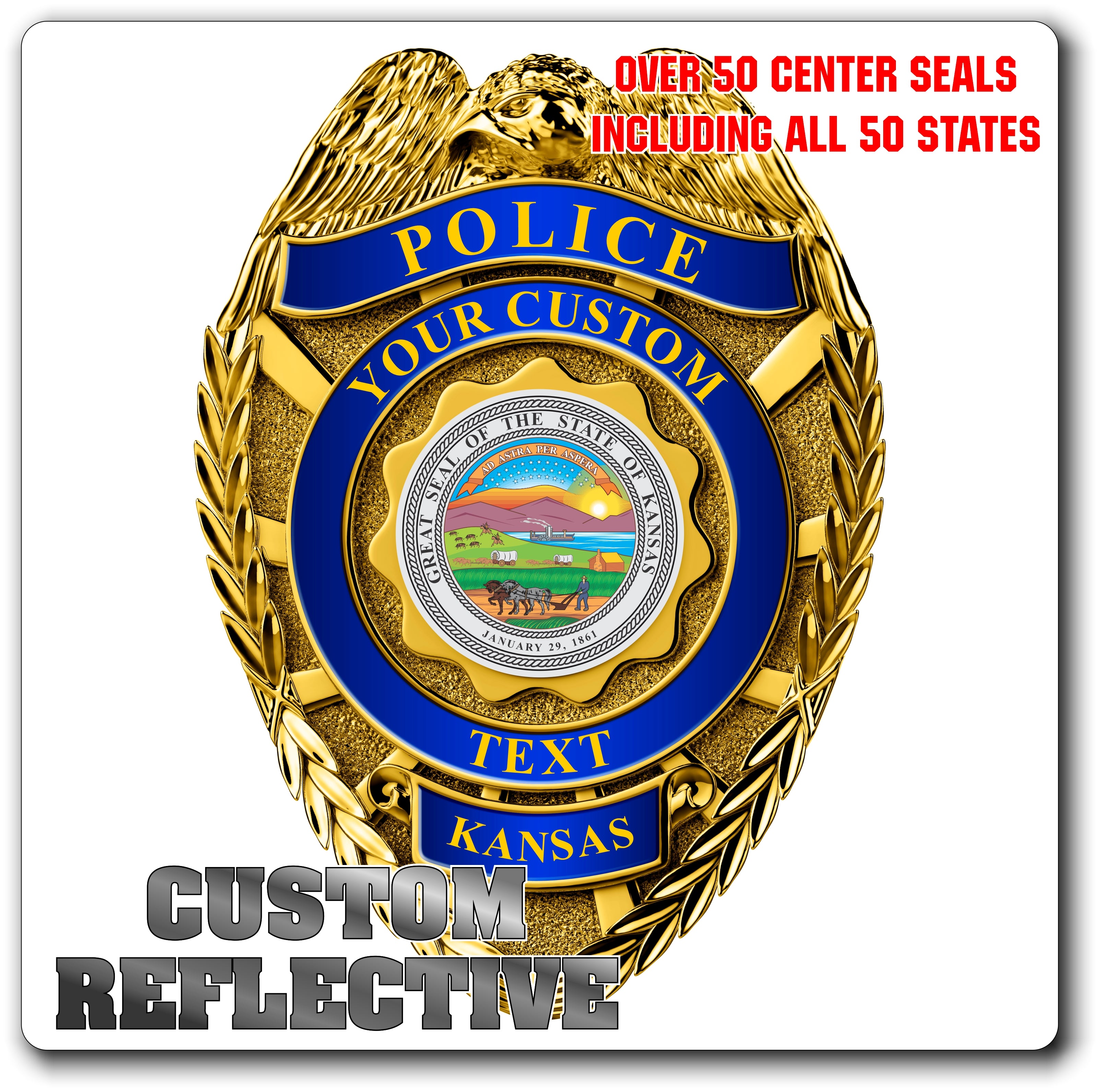 Custom Reflective Police / Law Enforcement Badge Decal / Sticker (PoliceDecal25R)