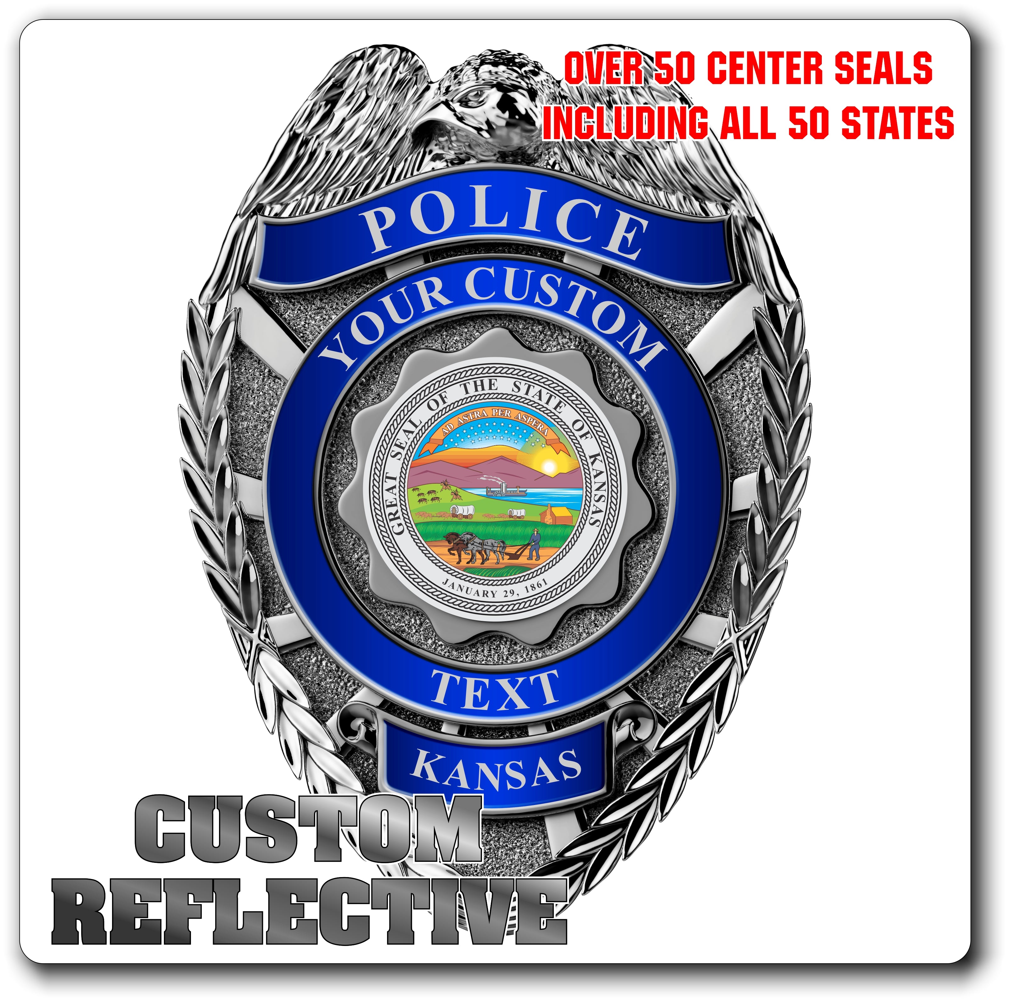 Custom Reflective Police / Law Enforcement Badge Decal / Sticker (PoliceDecal26R)