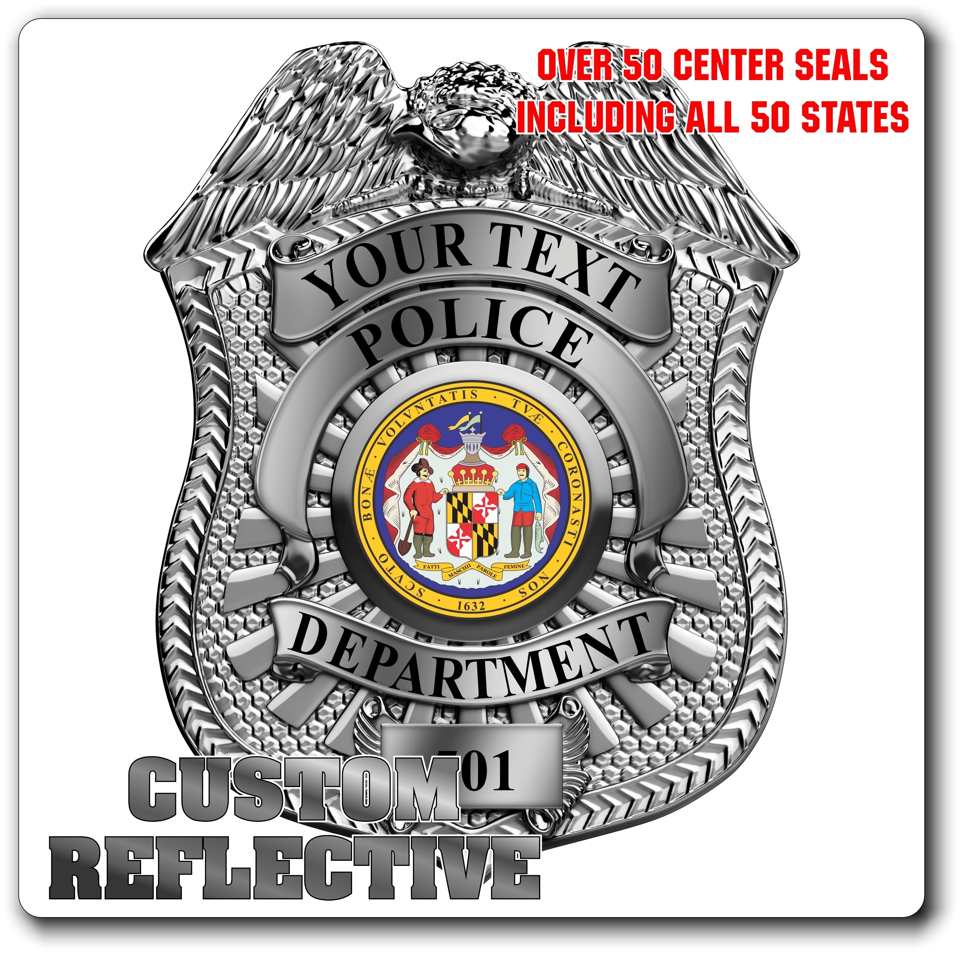 Custom Reflective Police / Law Enforcement Badge Decal / Sticker(PoliceDecal28R)