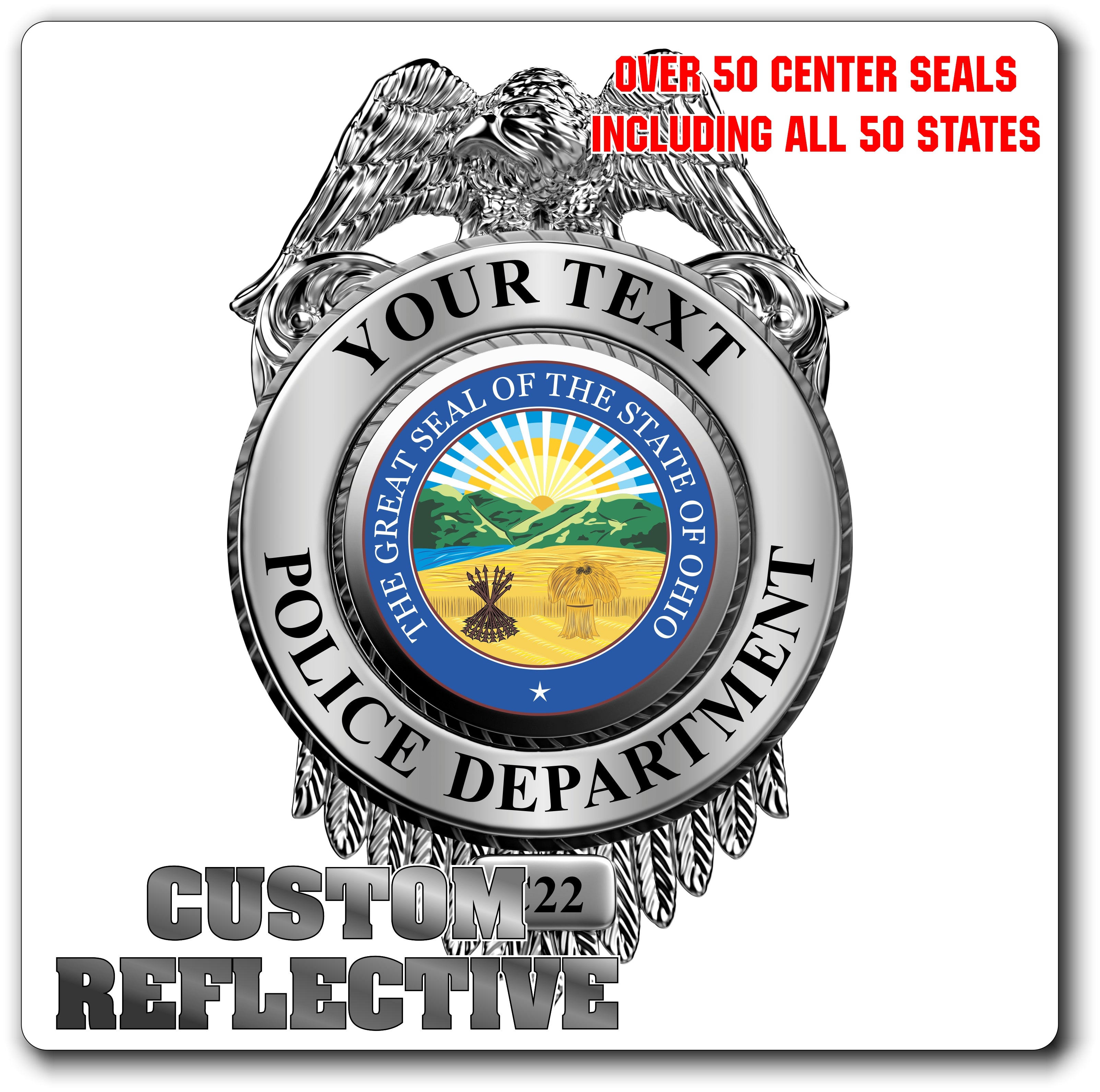 Custom Reflective Police / Law Enforcement Badge Decal / Sticker (PoliceDecal30R)