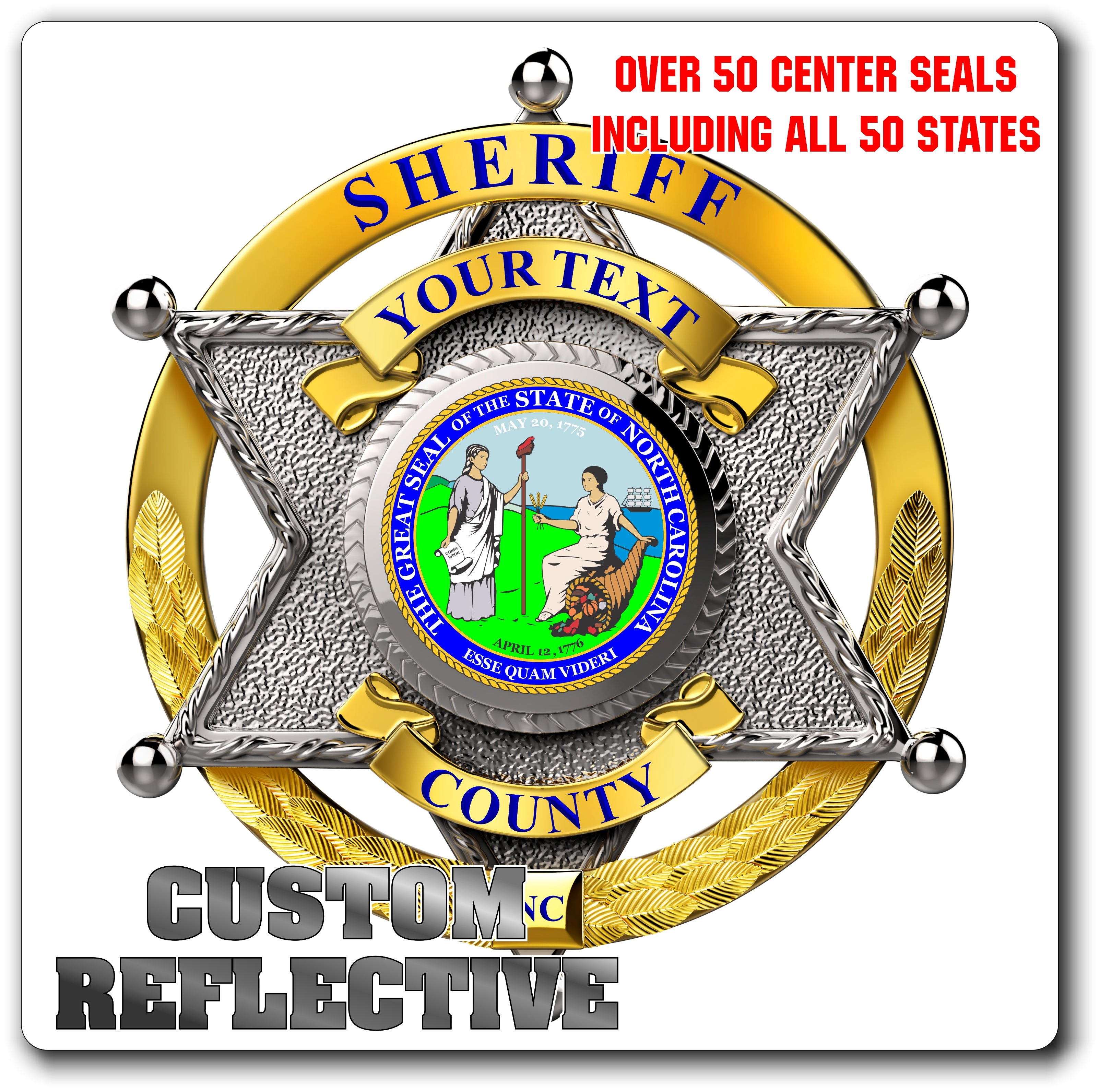 Custom Reflective Sheriff / Law Enforcement Badge Decal / Sticker (SheriffDecal3R)