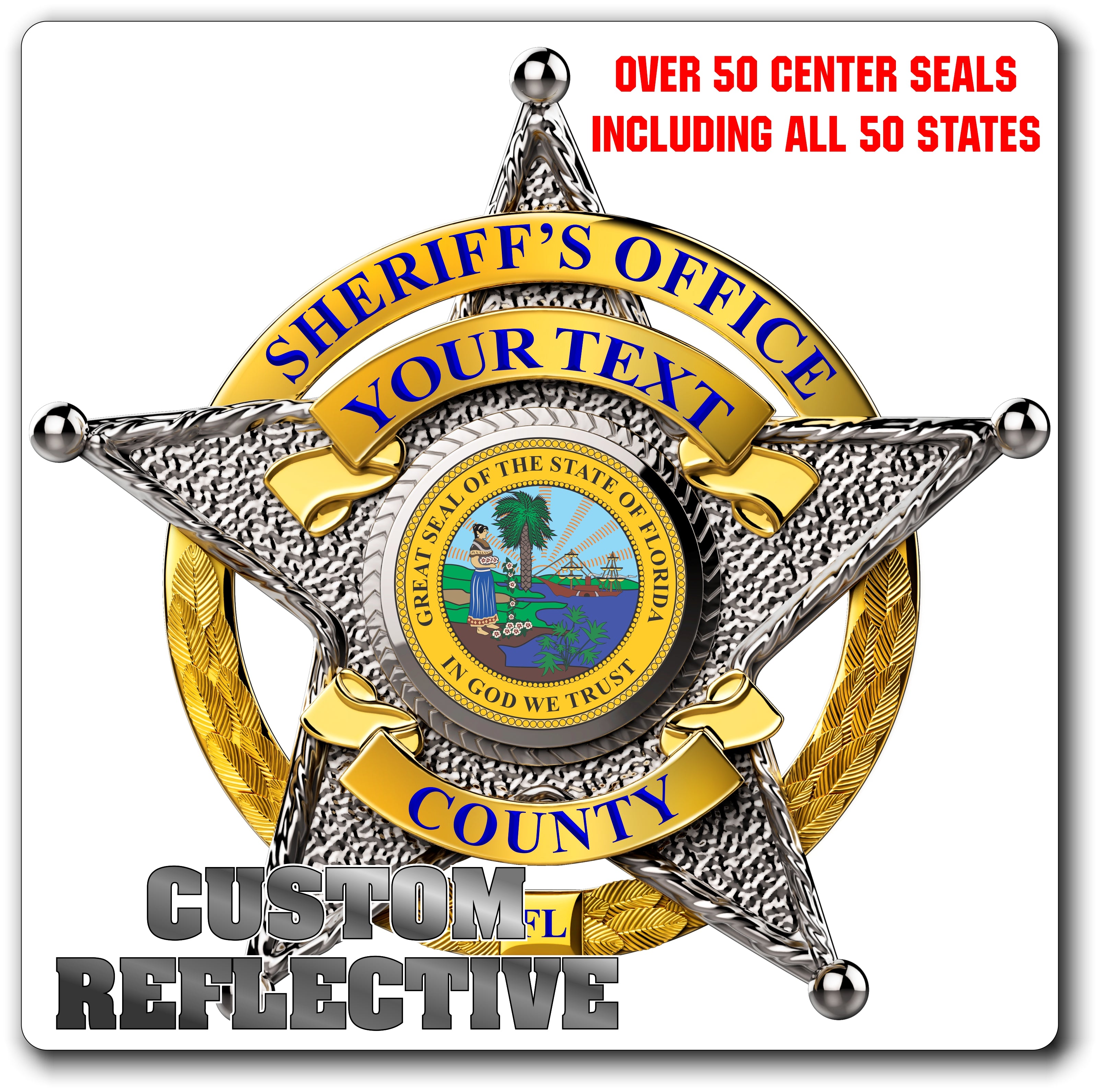 Custom Reflective Sheriff / Law Enforcement Badge Decal / Sticker (SheriffDecal4R)