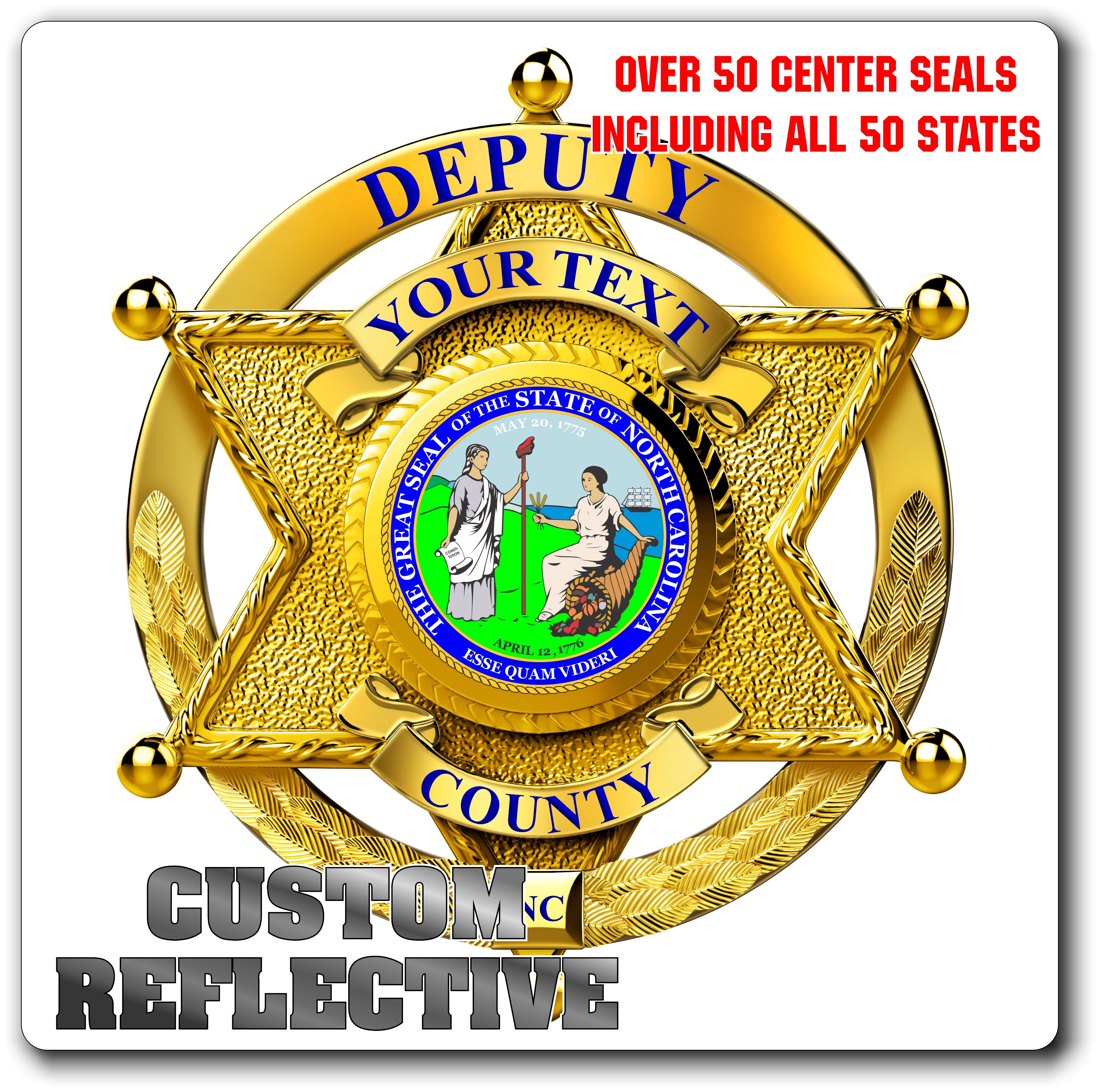 Custom Reflective Sheriff / Law Enforcement Badge Decal / Sticker (SheriffDecal6R)