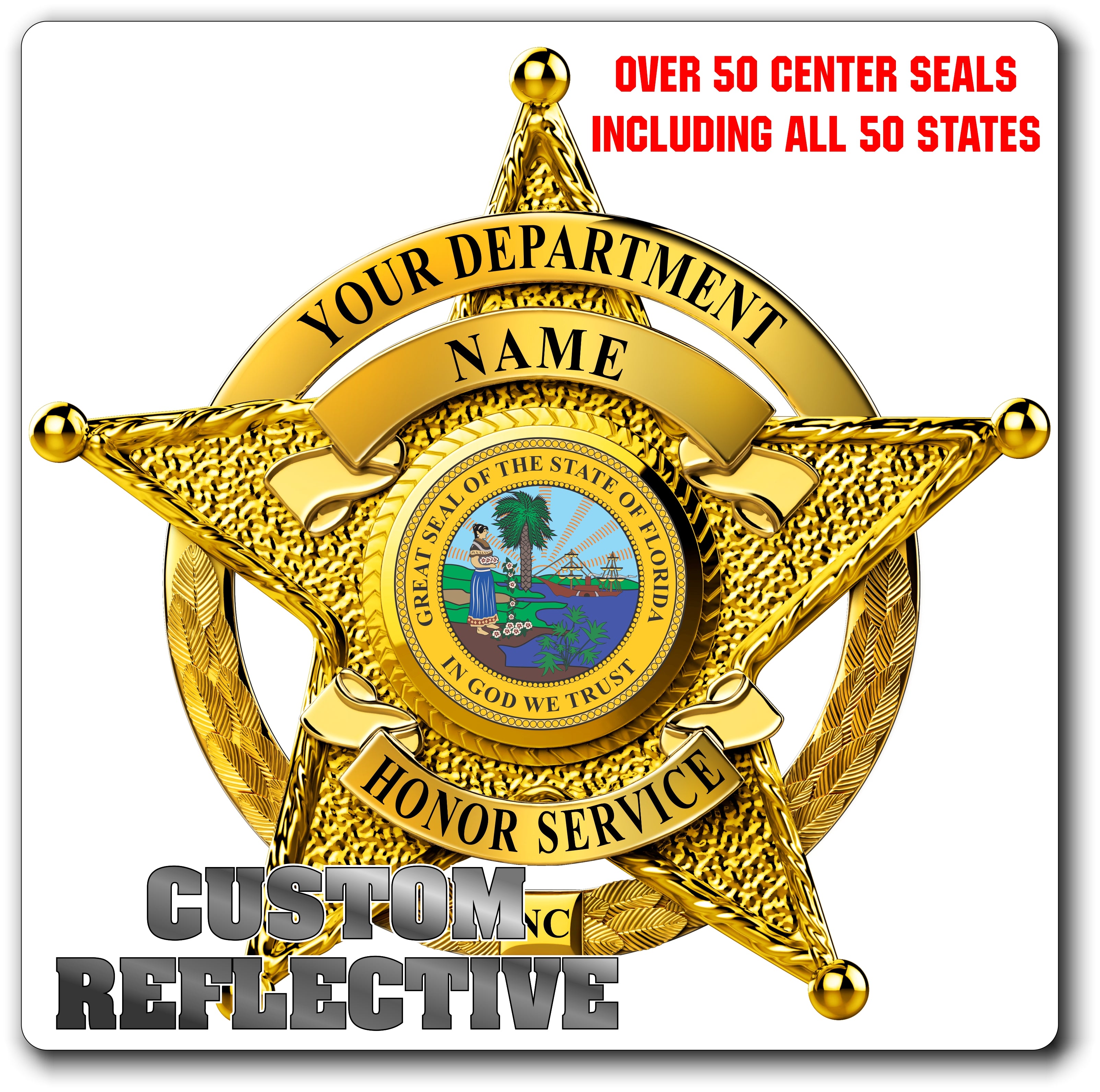 Custom Reflective Sheriff / Law Enforcement Badge Decal / Sticker (SheriffDecal7R)
