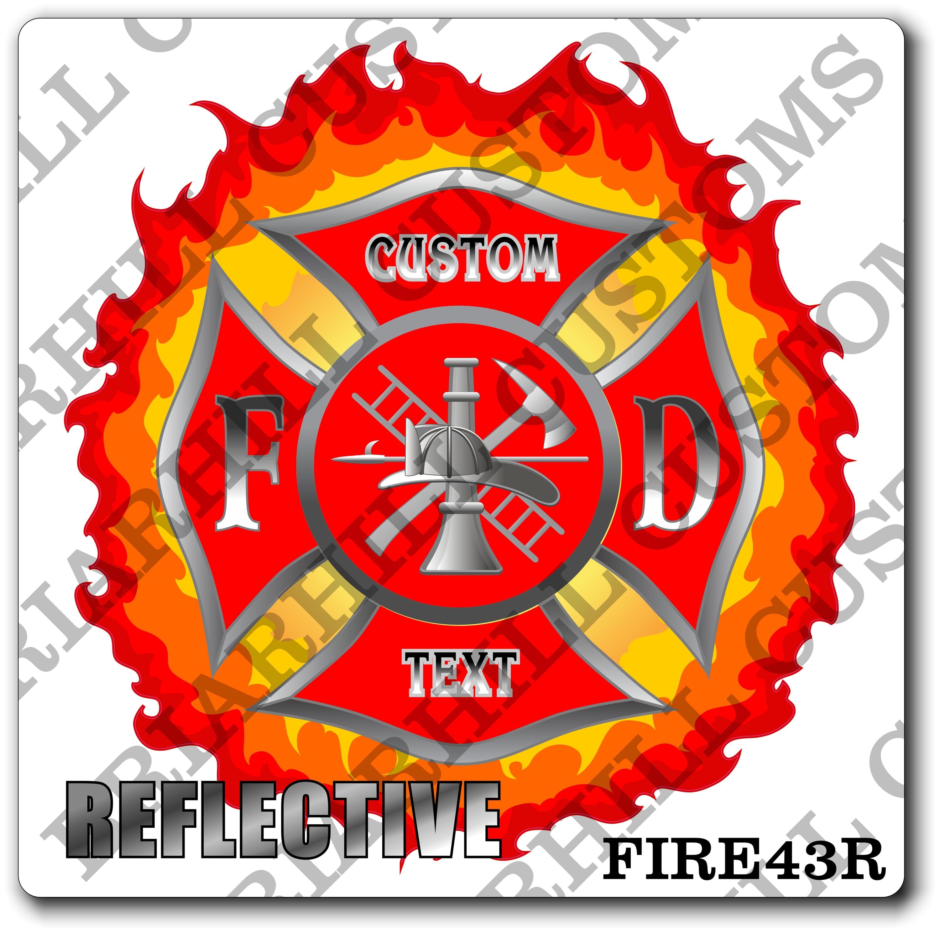 Custom Reflective Fire Department Flames Red Maltese Decal, Sticker (FireDecal43R)