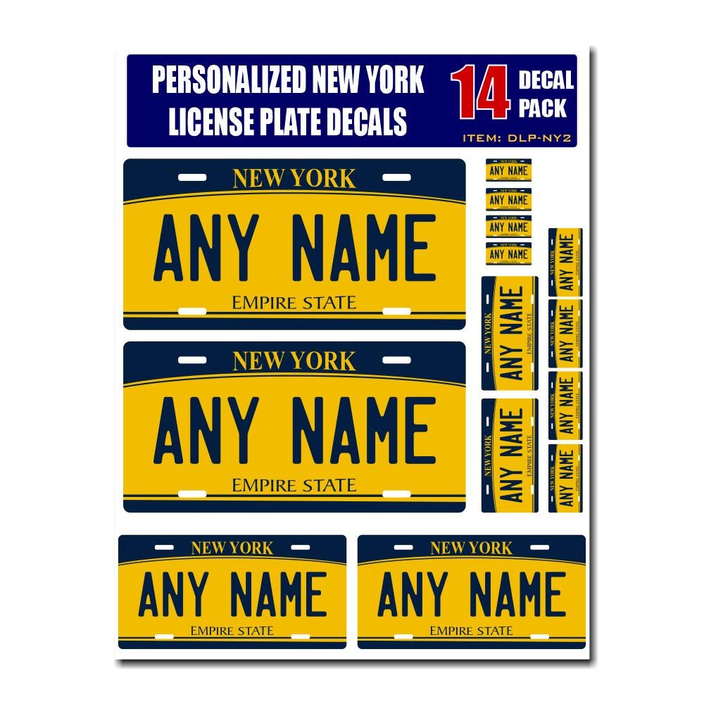 Personalized New York License Plate Decals - Stickers Version 2 ( Sheet of 14 Stickers )