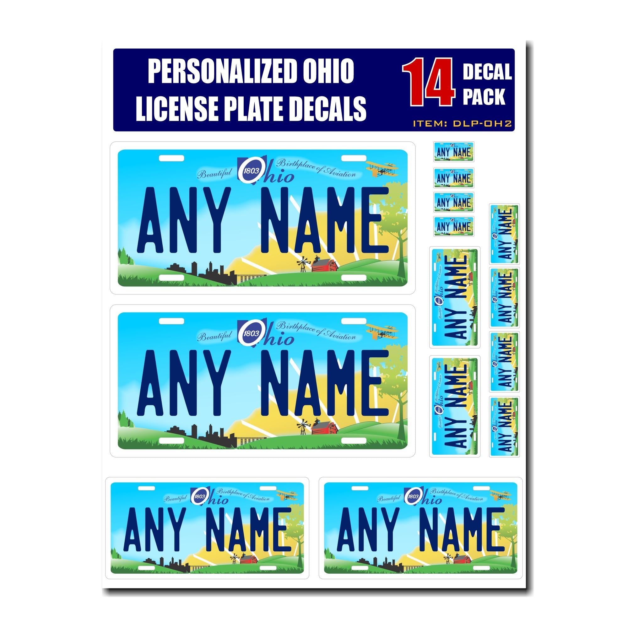 Personalized Ohio License Plate Decals - Stickers Version 2 ( Sheet of 14 Stickers )