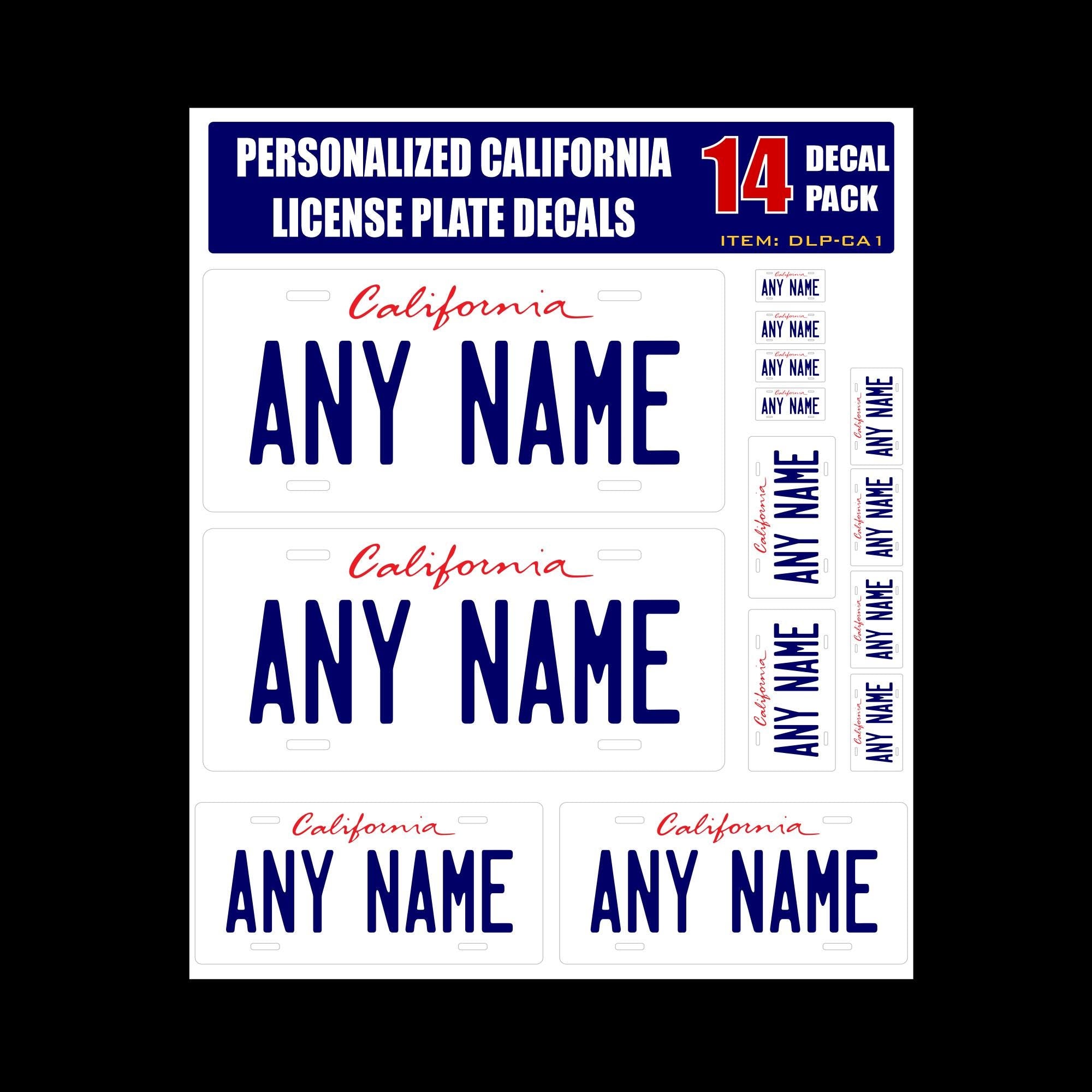 Personalized California License Plate Decals - Stickers Version 1 ( Sheet of 14 Stickers )