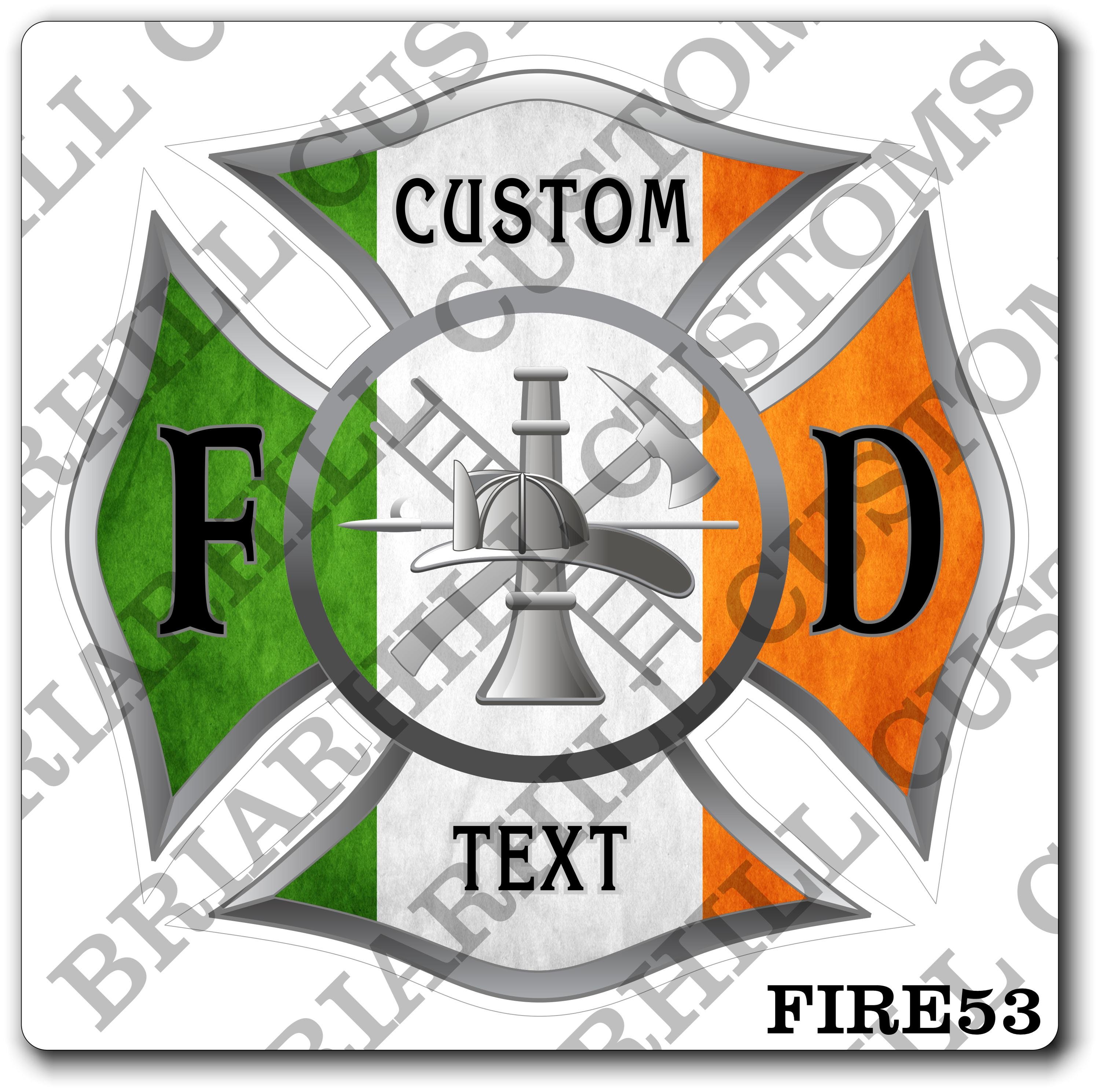 Custom Fire Department Irish Flag Maltese Decal, Sticker (FireDecal53)