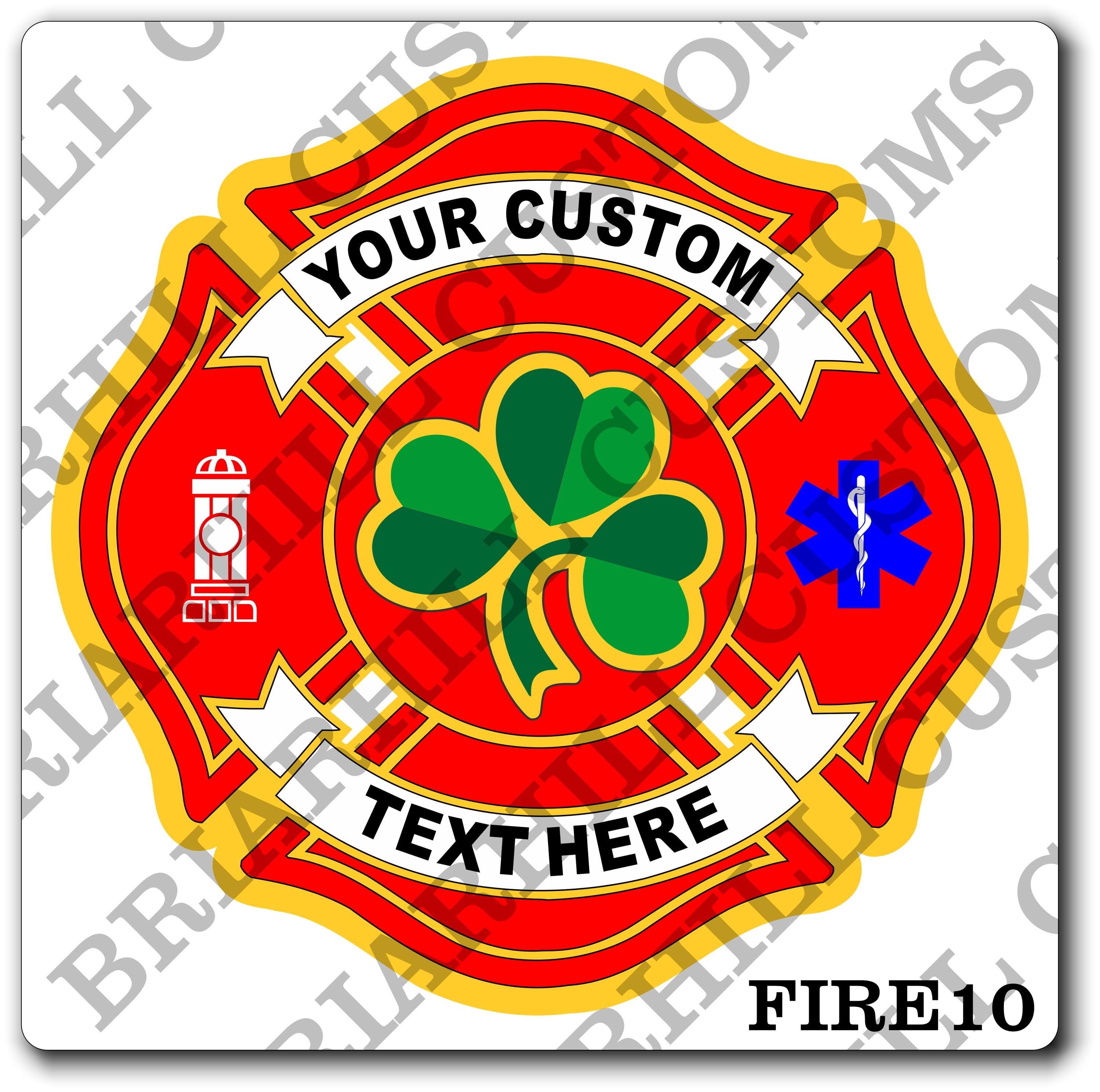 Custom Fire Department Green Three Leaf Clover Maltese Decal, Sticker (FireDecal10)