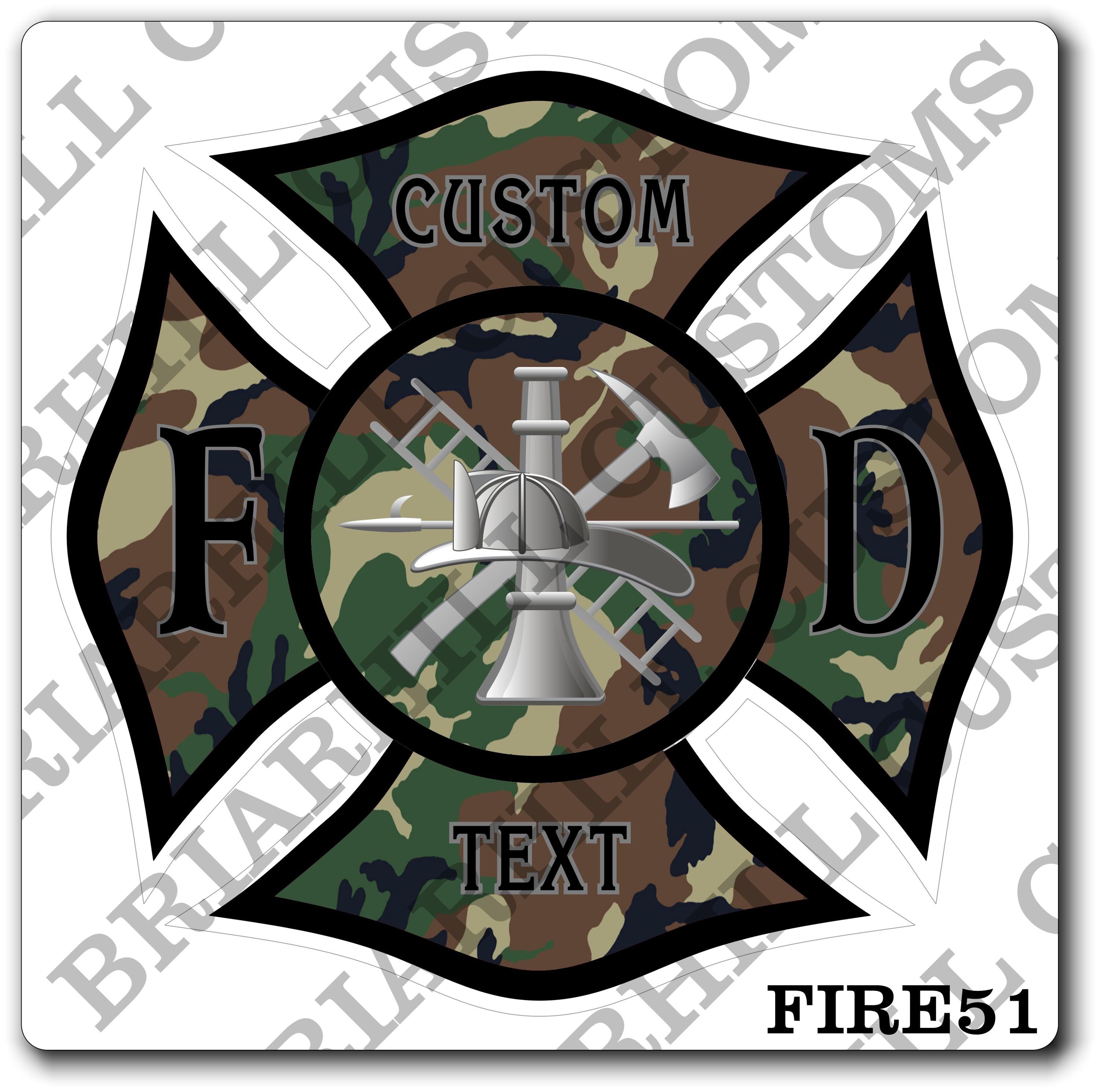 Custom Reflective Fire Department Woodland Camo Maltese Decal, Sticker (FireDecal51R)