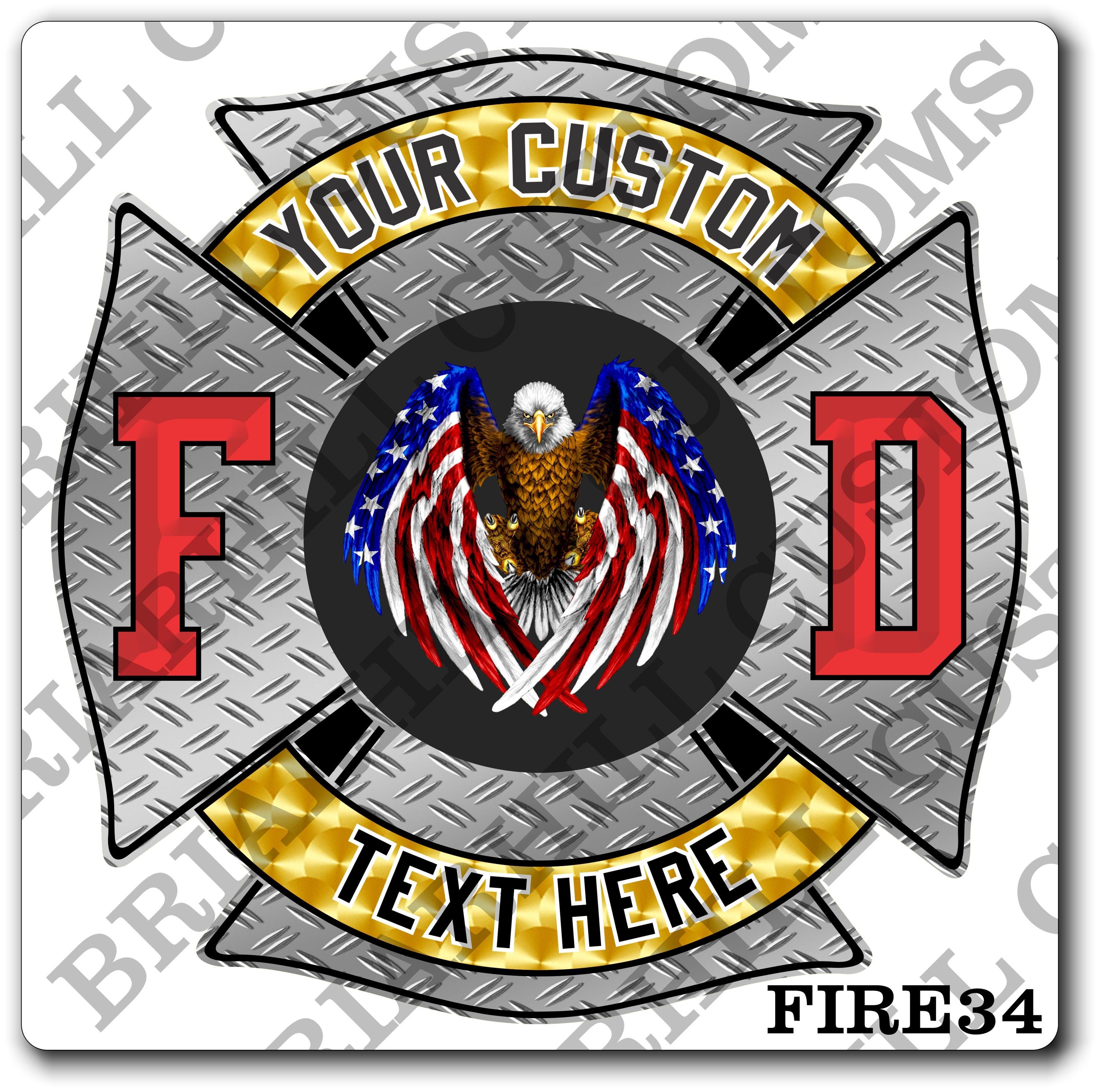 Custom Reflective Fire Department American Flag Eagle, Diamond Plate Maltese Decal, Sticker (FireDecal34R)