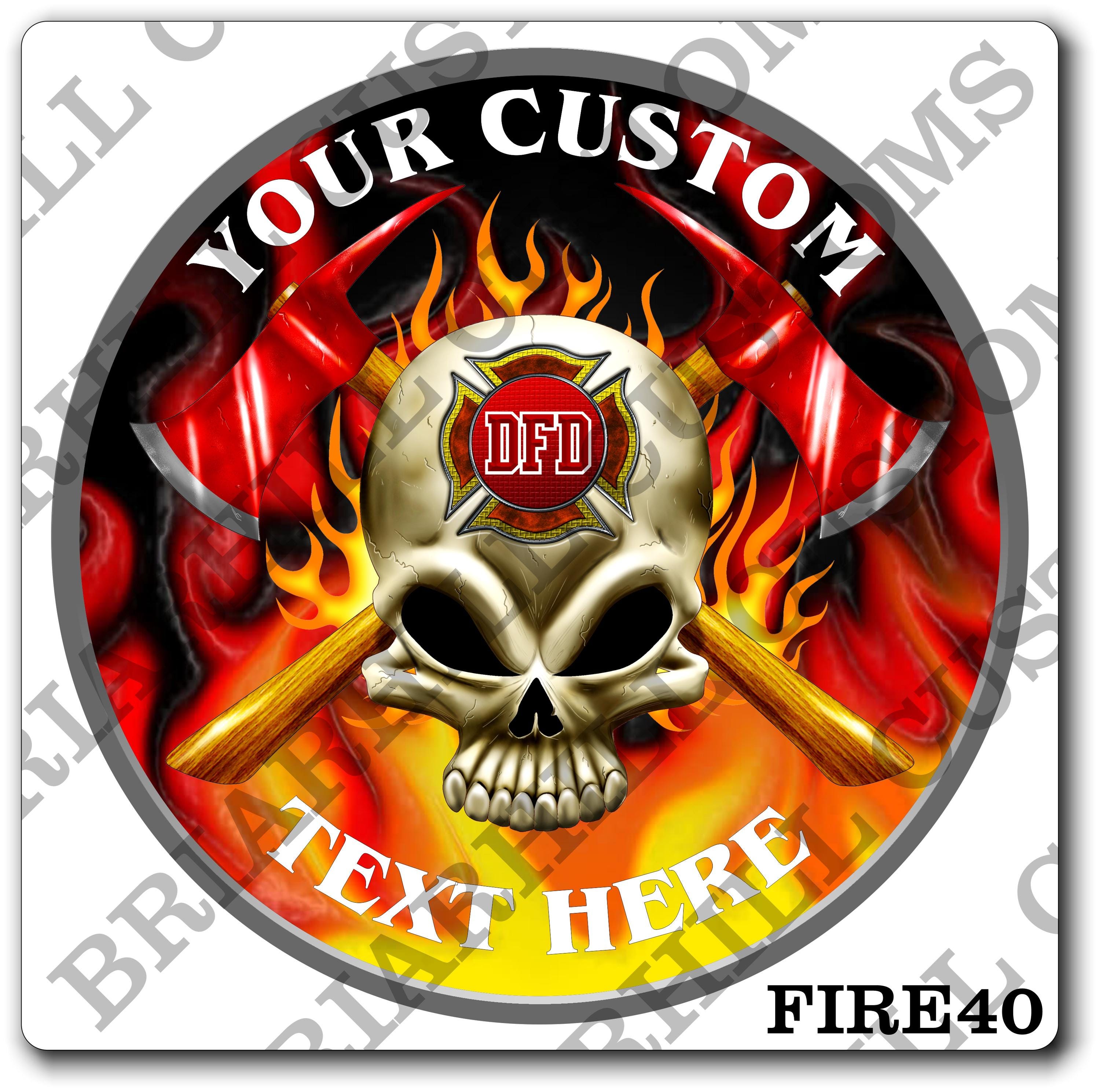 Custom Fire Department Flames Skull & Axes Flames Decal, Sticker (FireDecal40)