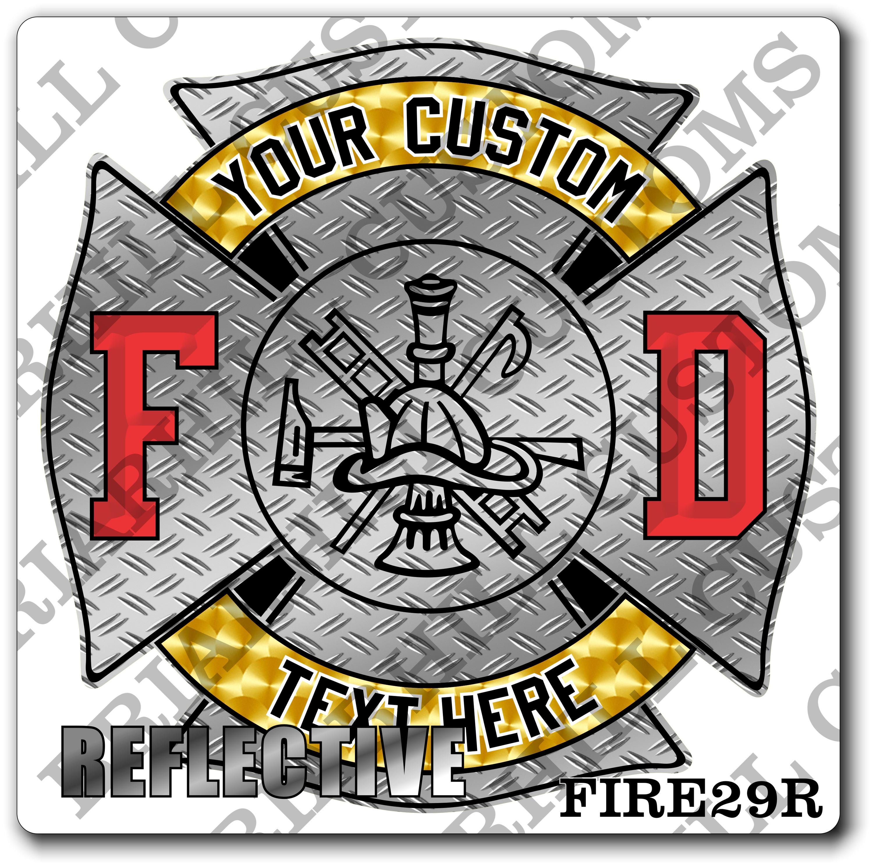 Custom Reflective Fire Department Diamond Plate Maltese Decal, Sticker (FireDecal29R)