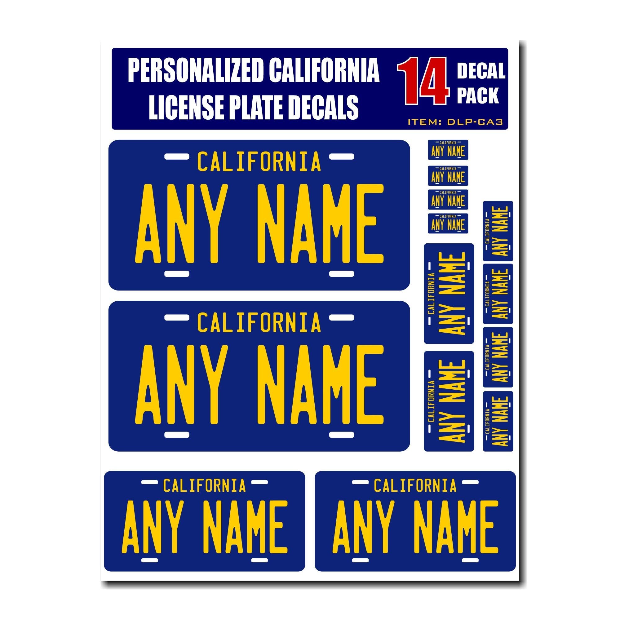 Personalized California License Plate Decals - Stickers Version 3 ( Sheet of 14 Stickers )