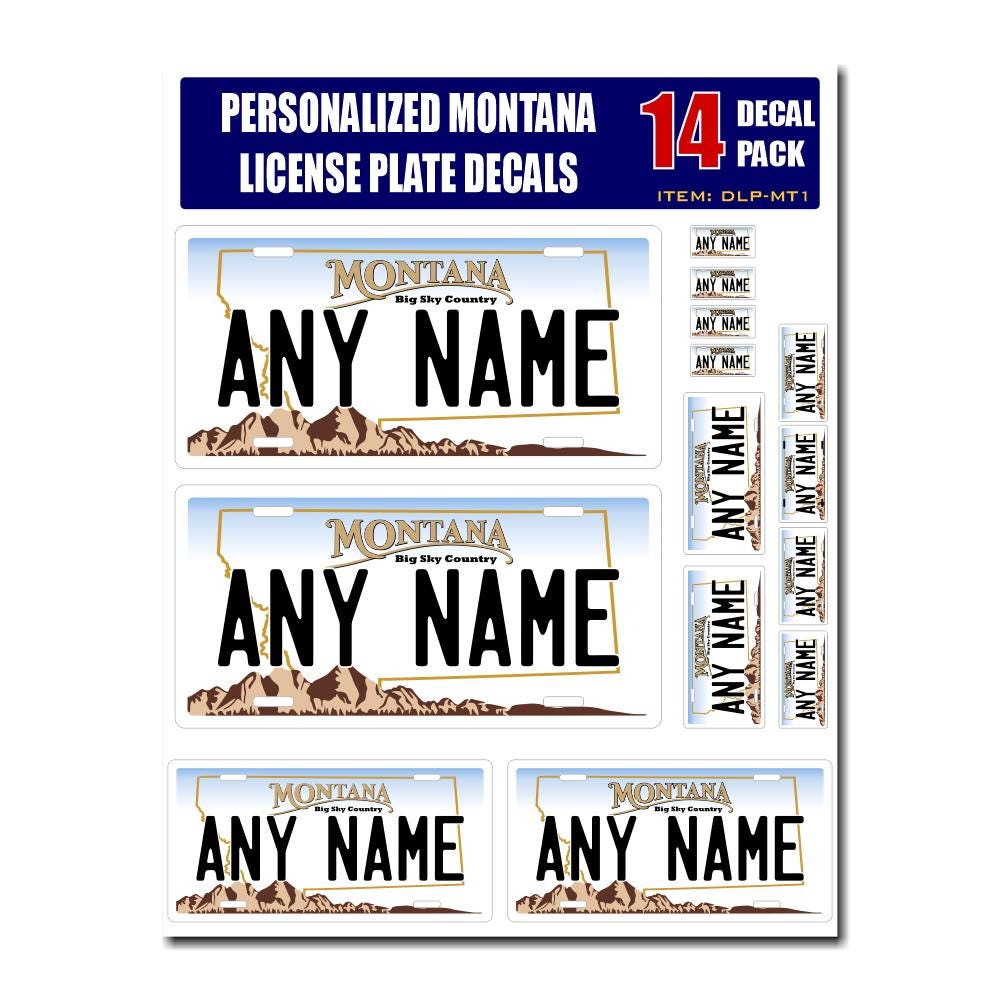 Personalized Montana License Plate Decals - Stickers Version 1 ( Sheet of 14 Stickers )