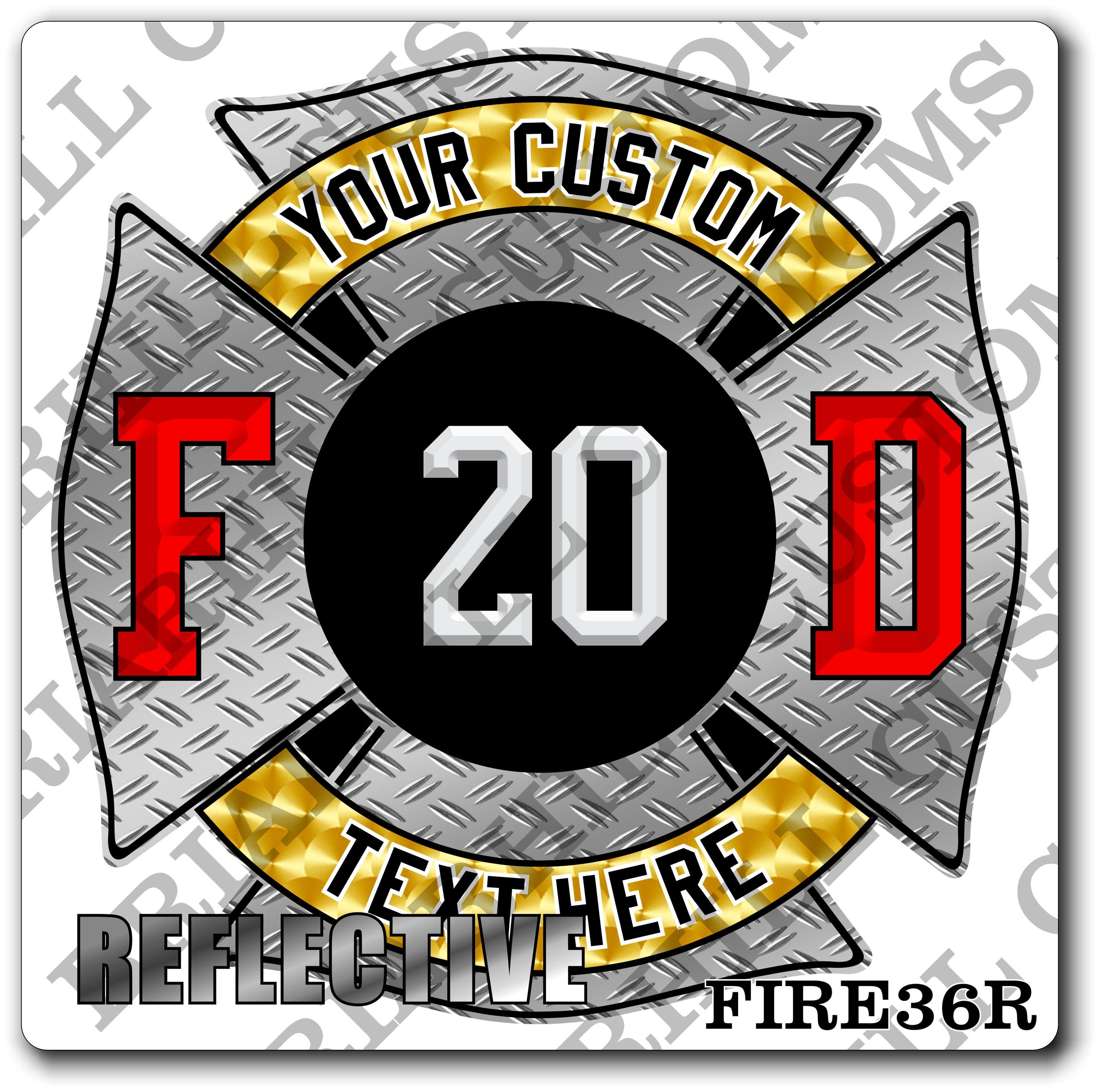 Custom Reflective Fire Department Diamond Plate Maltese Decal, Sticker (FireDecal36R)