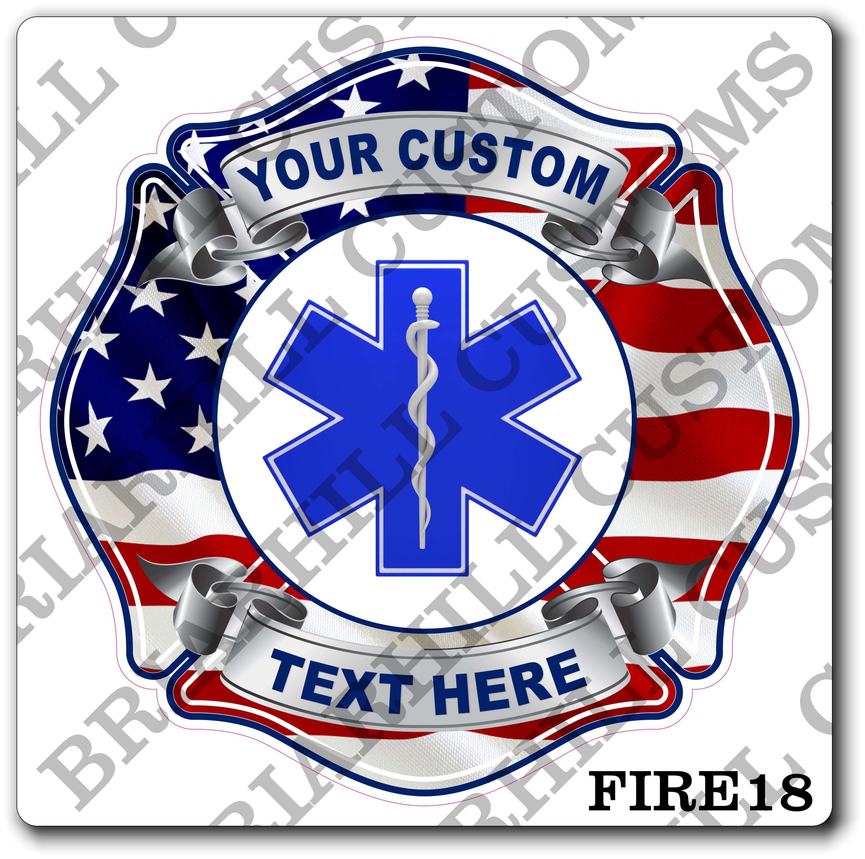 Custom Reflective Fire Department American Flag Star of Life Maltese Decal, Sticker (FireDecal18R)