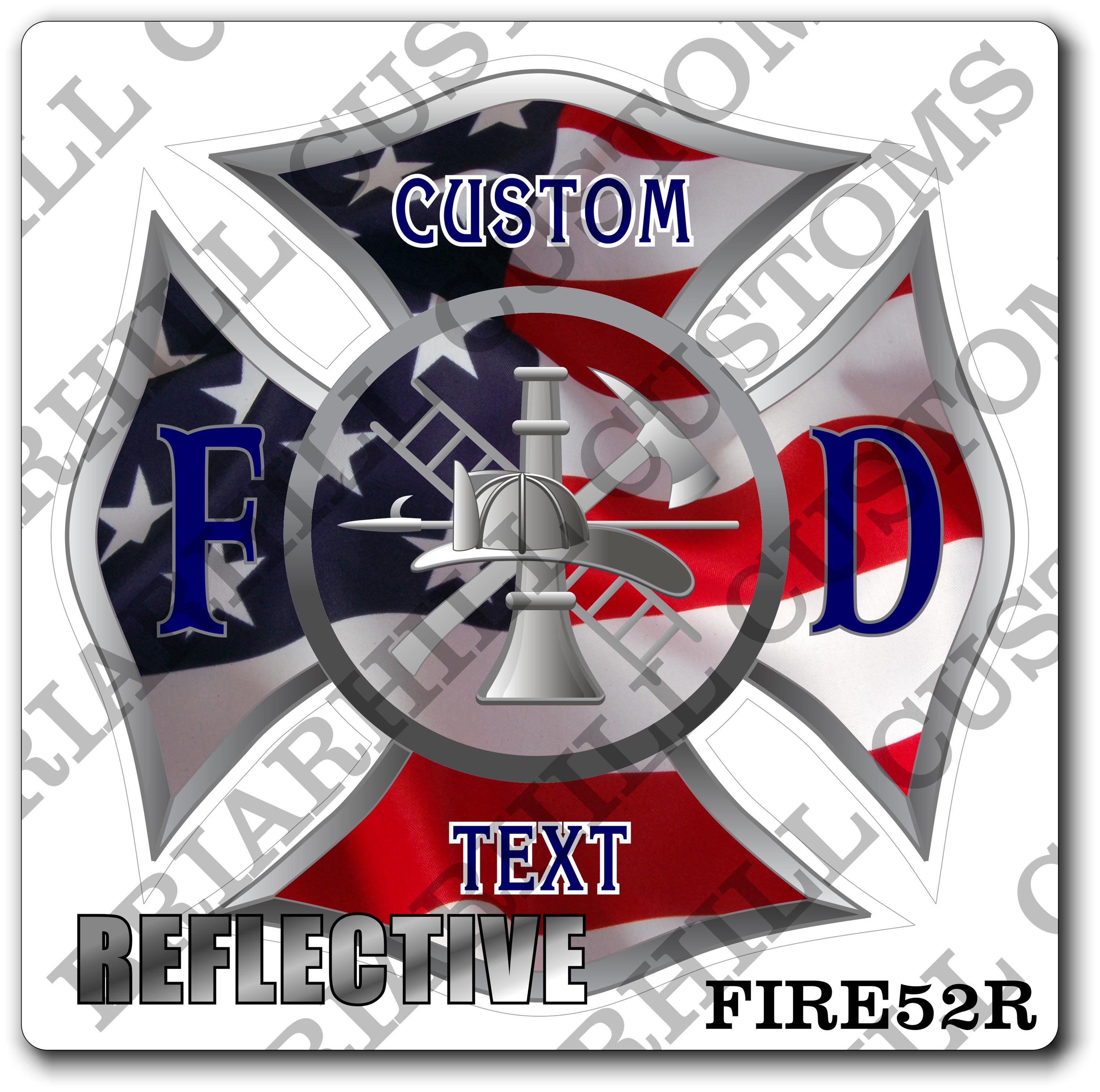 Custom Reflective Fire Department American Flag Maltese Decal, Sticker (FireDecal52R)