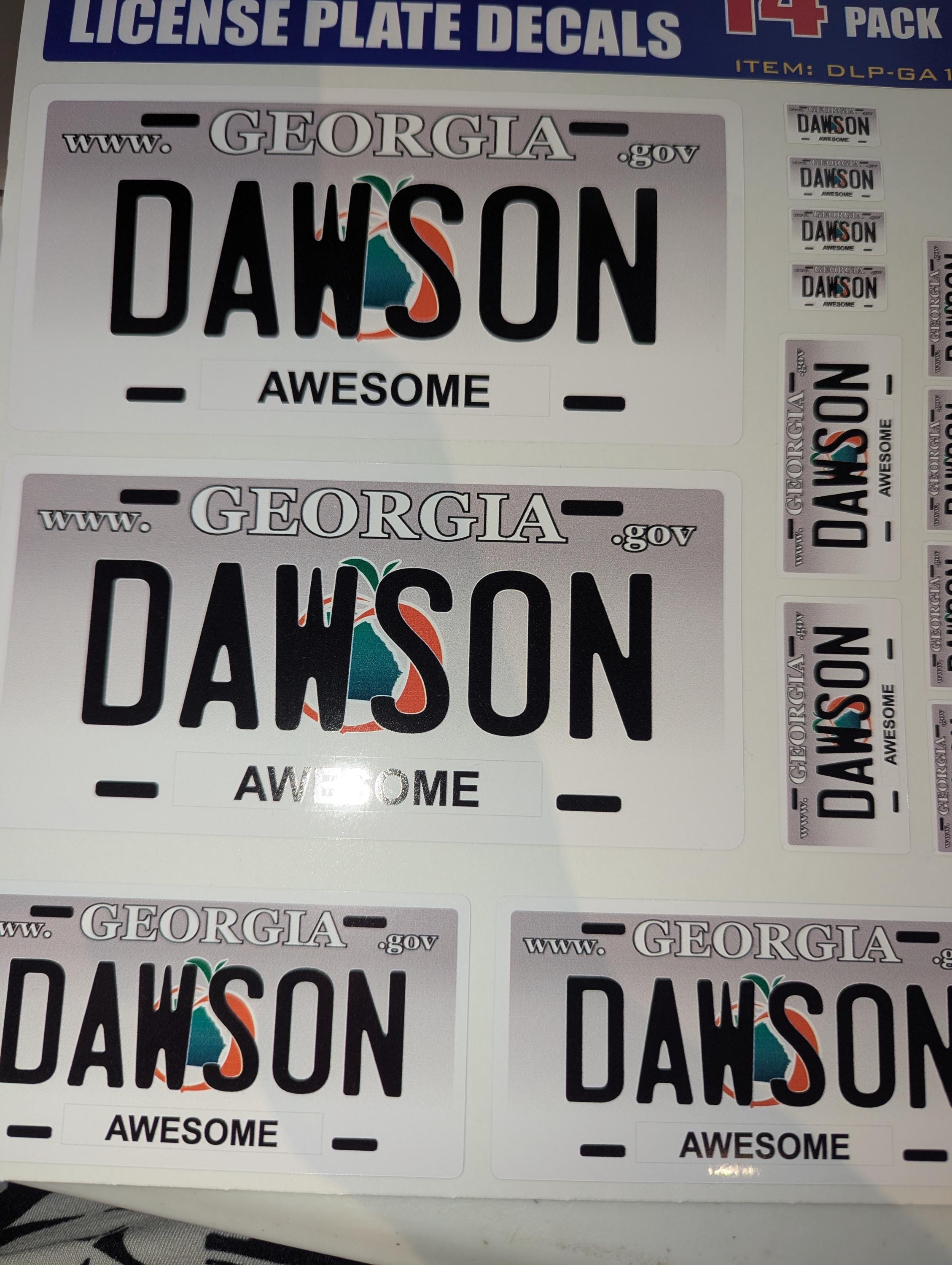 Personalized Georgia License Plate Decals - Stickers Version 1 ( Sheet of 14 Stickers )