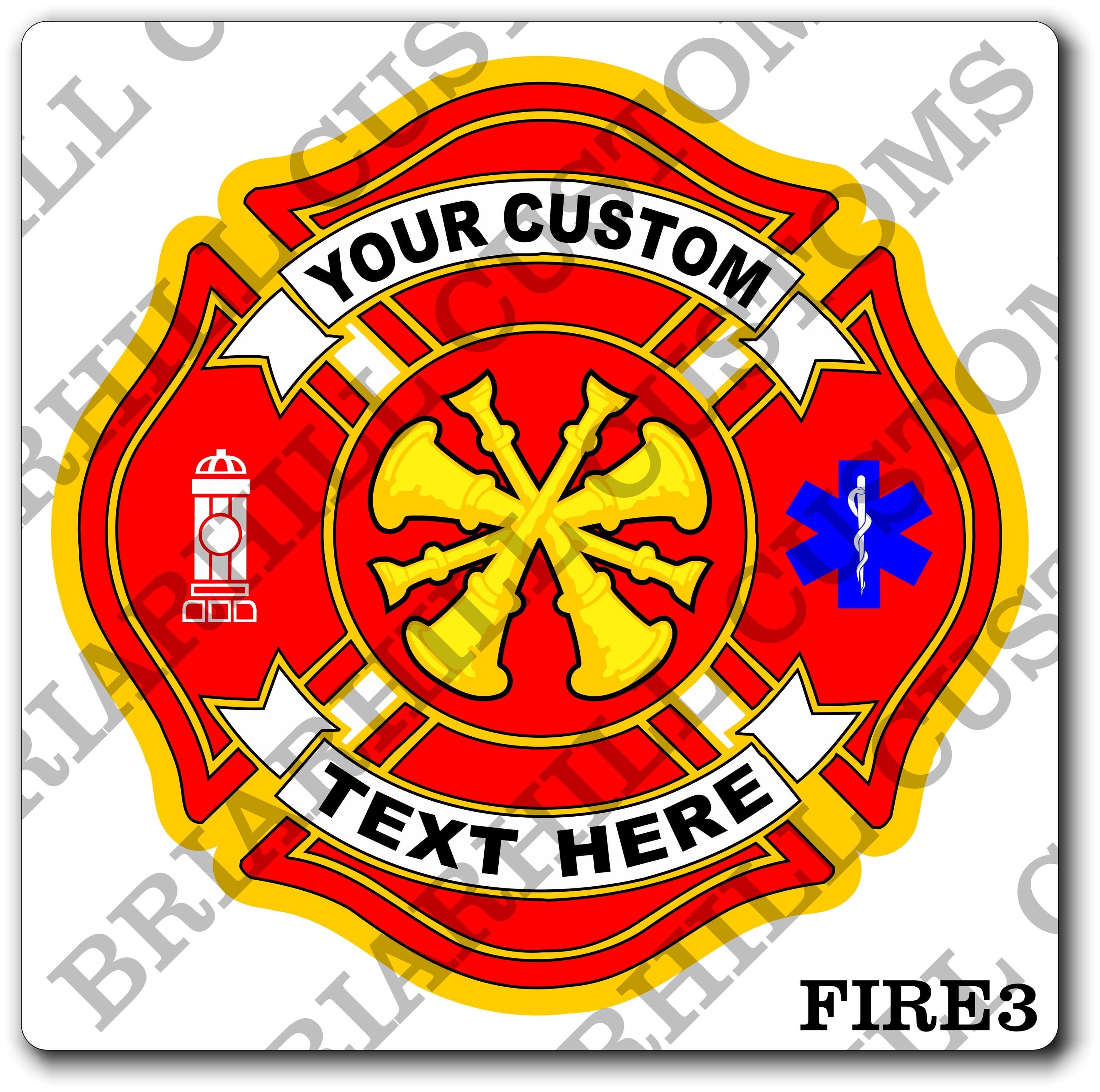 Custom Fire Department 4 Bugle / Trumpet Maltese Decal, Sticker (FireDecal3)