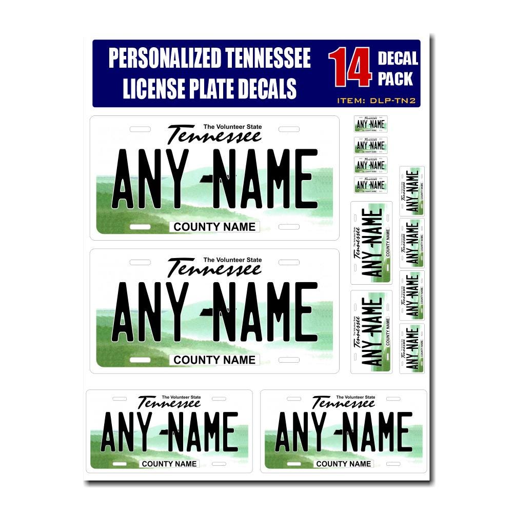 Personalized Tennessee License Plate Decals - Stickers Version 2 ( Sheet of 14 Stickers )