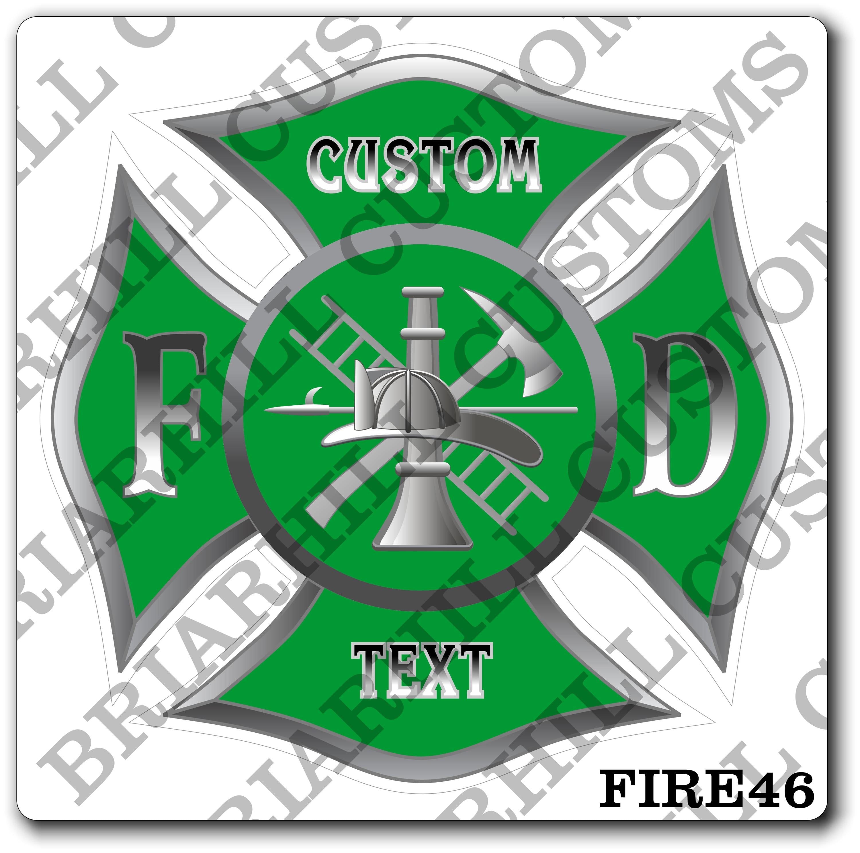Custom Reflective Fire Department Green Maltese Decal, Sticker (FireDecal46R)