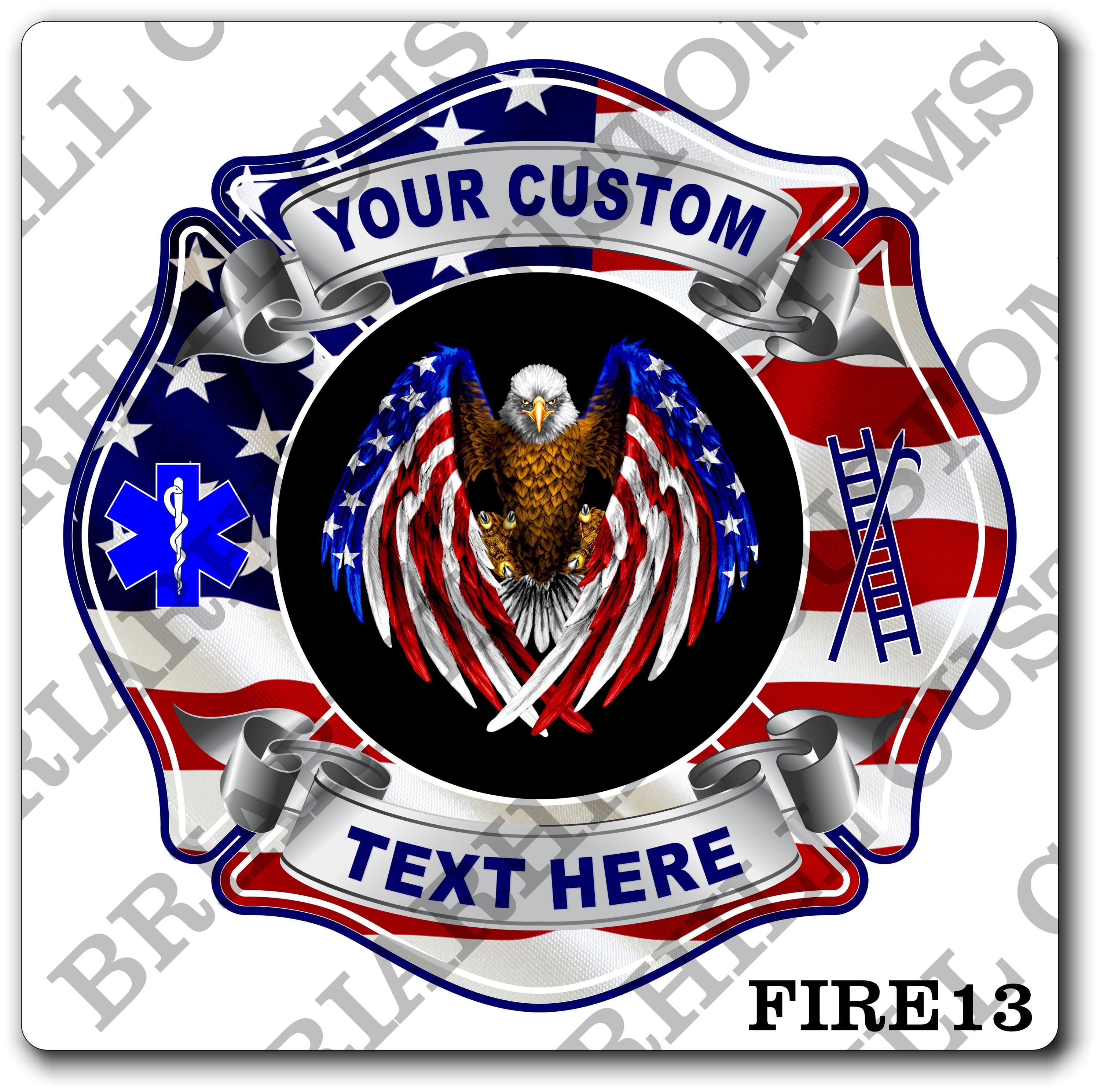 Custom Fire Department American Flag Eagle Maltese Decal, Sticker (FireDecal13)