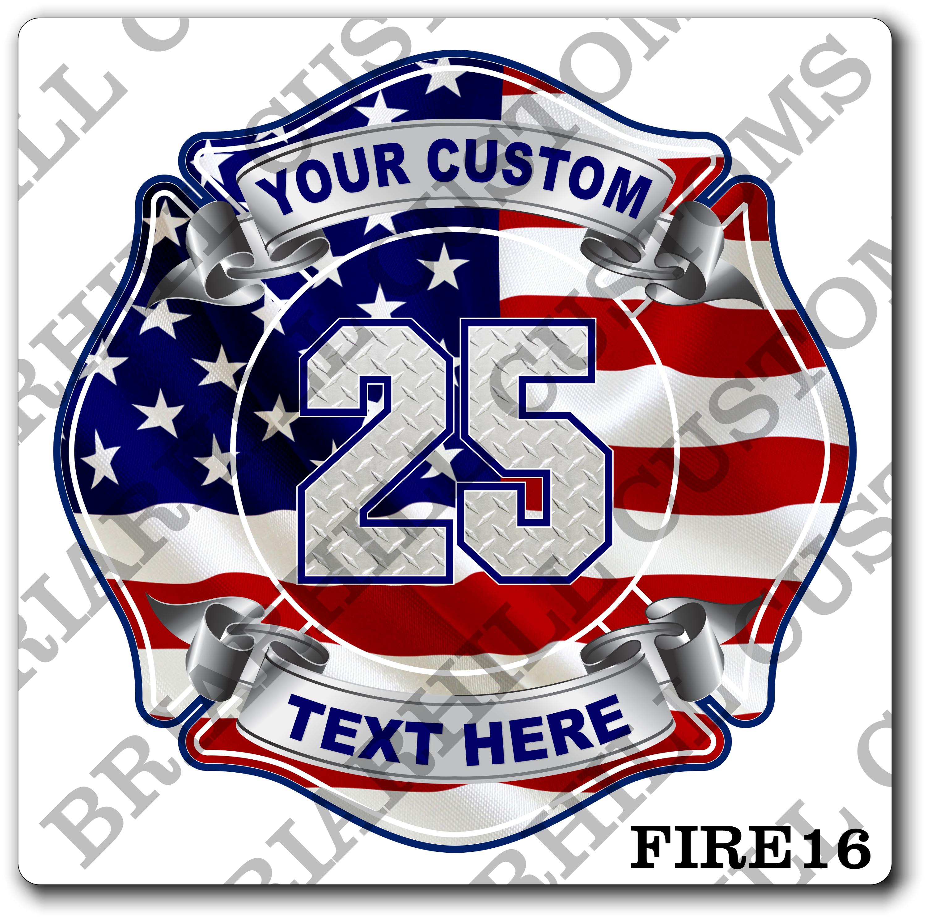 Custom Fire Department American Flag Diamond Plate Maltese Decal, Sticker (FireDecal16)