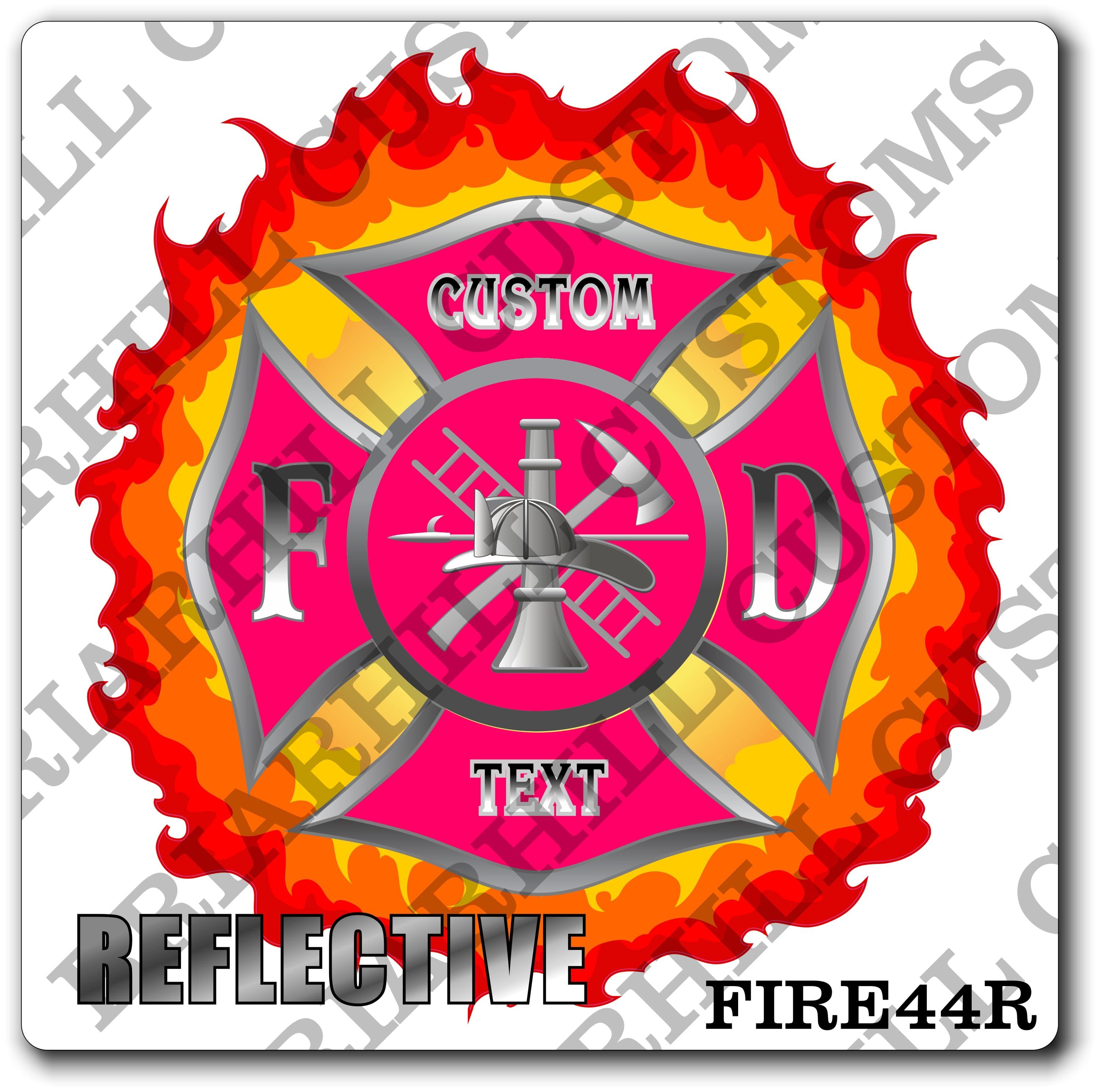 Custom Reflective Fire Department Flames Pink Maltese Decal, Sticker (FireDecal44R)