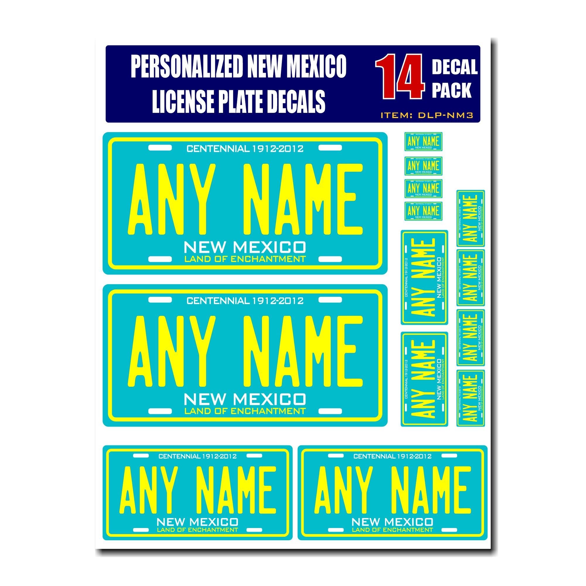 Personalized New Mexico License Plate Decals - Stickers Version 3 ( Sheet of 14 Stickers )
