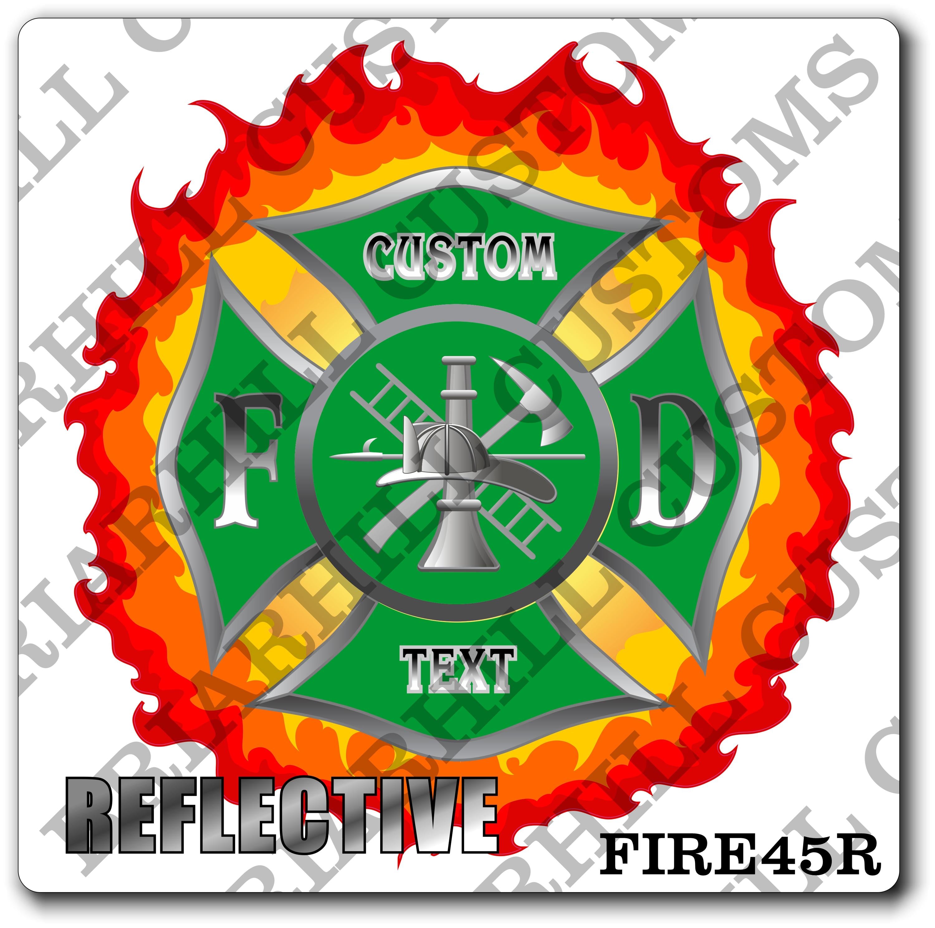 Custom Reflective Fire Department Flames Green Maltese Decal, Sticker (FireDecal45R)