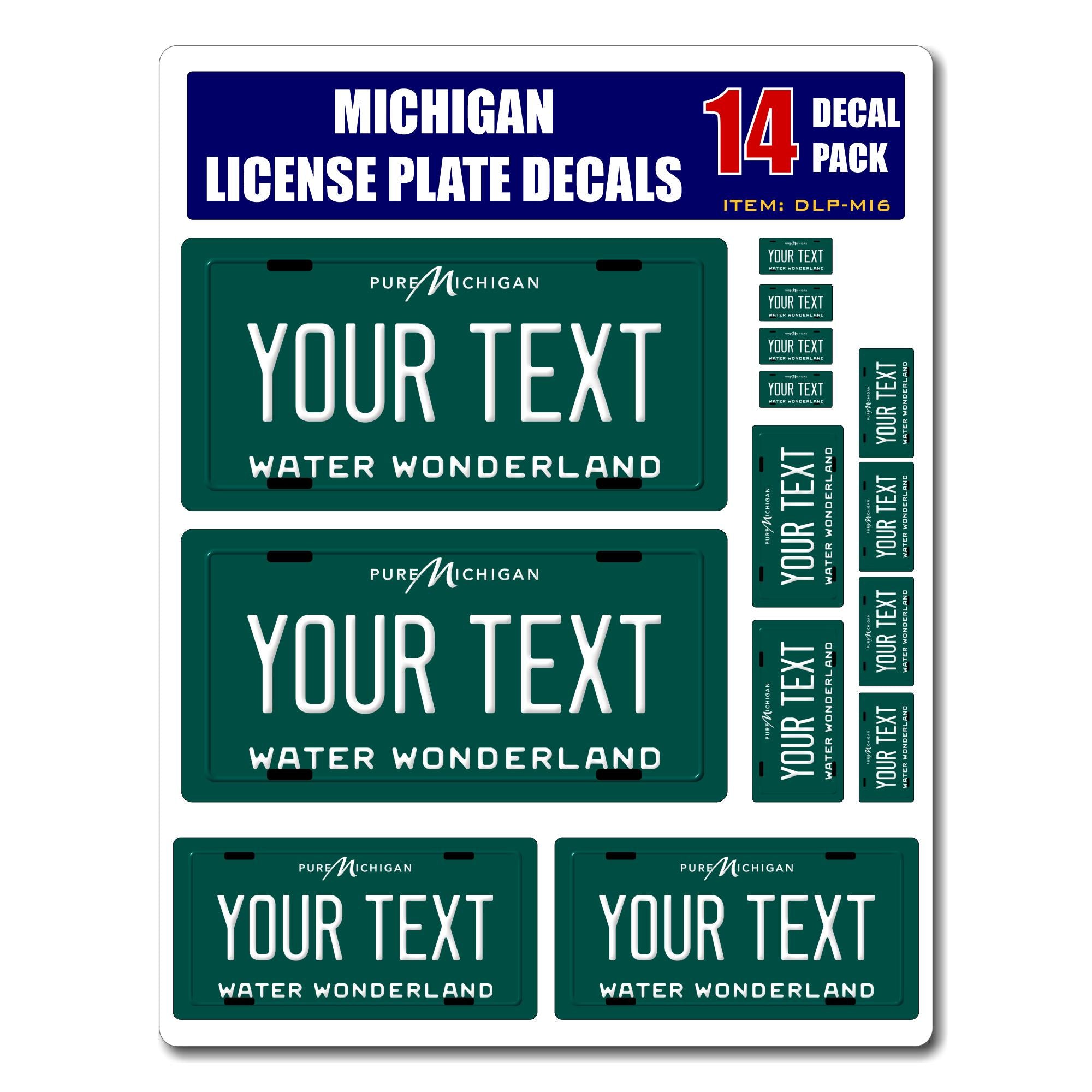 Personalized Michigan License Plate Decals - Stickers Version 6 ( Sheet of 14 Stickers )