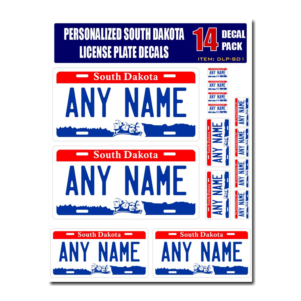 Personalized South Dakota License Plate Decals - Stickers Version 1 ( Sheet of 14 Stickers )