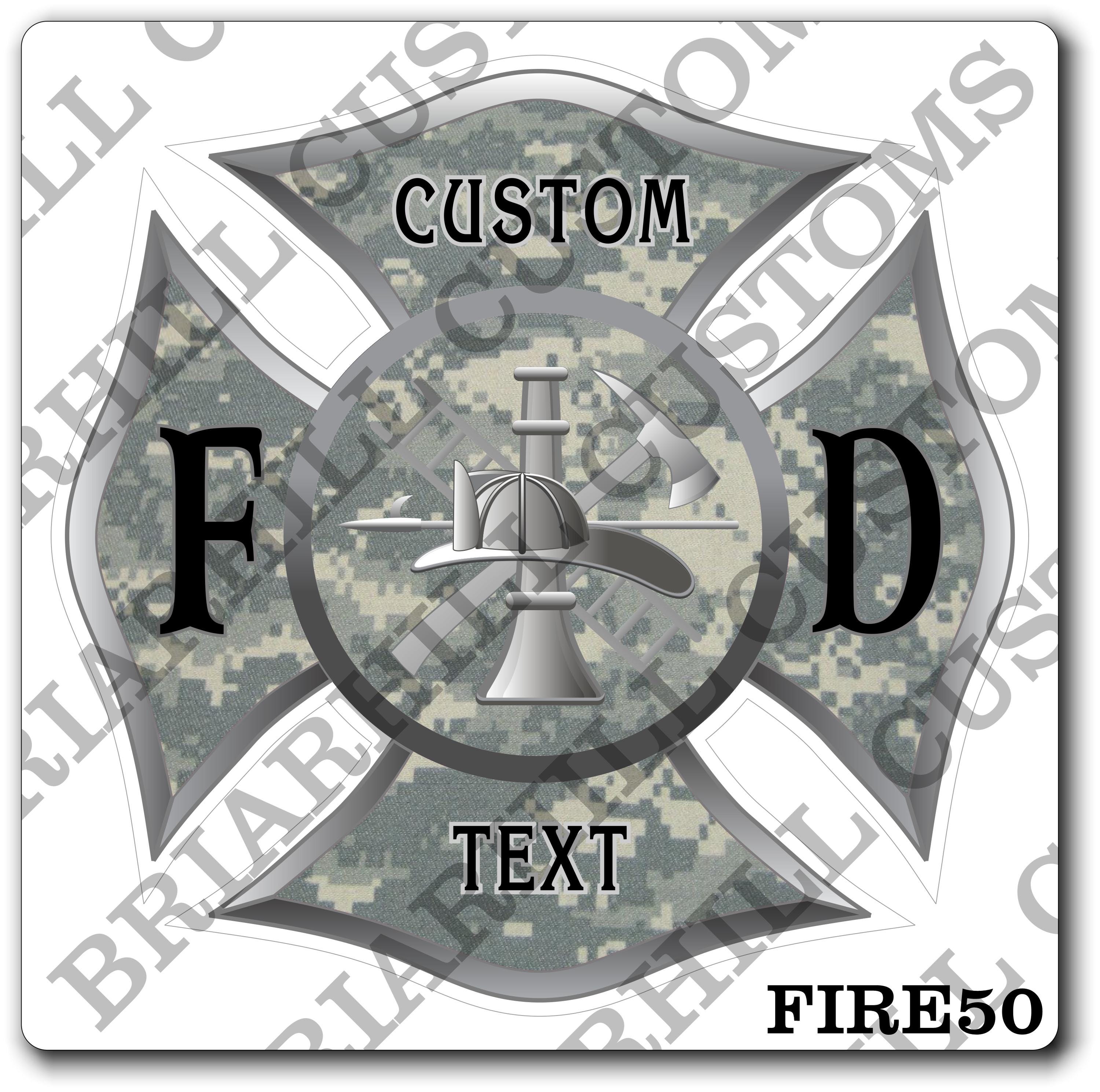 Custom Reflective Fire Department Digital Camo Maltese Decal, Sticker (FireDecal50R)