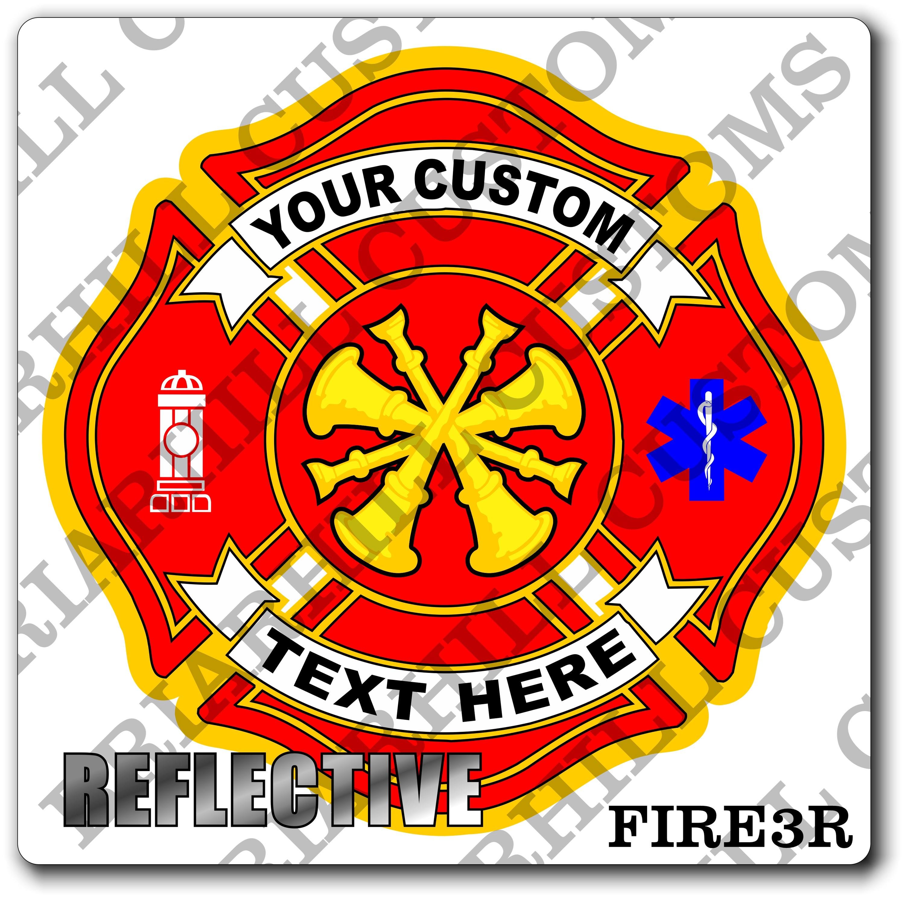 Custom Reflective Fire Department 4 Bugle / Trumpet Maltese Decal, Sticker (FireDecal3R)